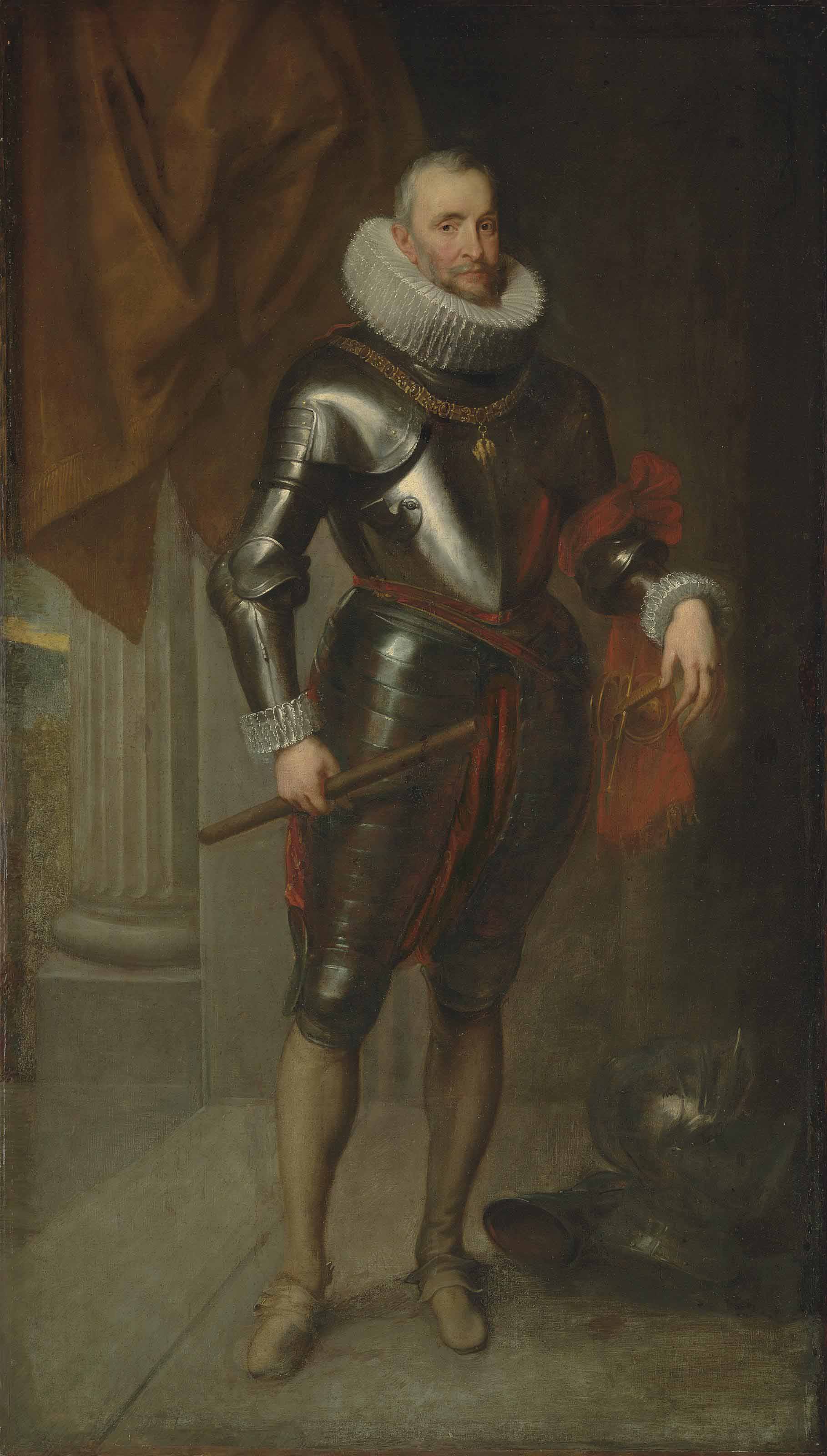 Anthony van Dyck — Портрет Амброджо Спинолы (1569-1630), в полный рост, в доспехах, с орденом Золотого руна, в правой руке он держит жезл, левая рука покоится на рукояти меча.