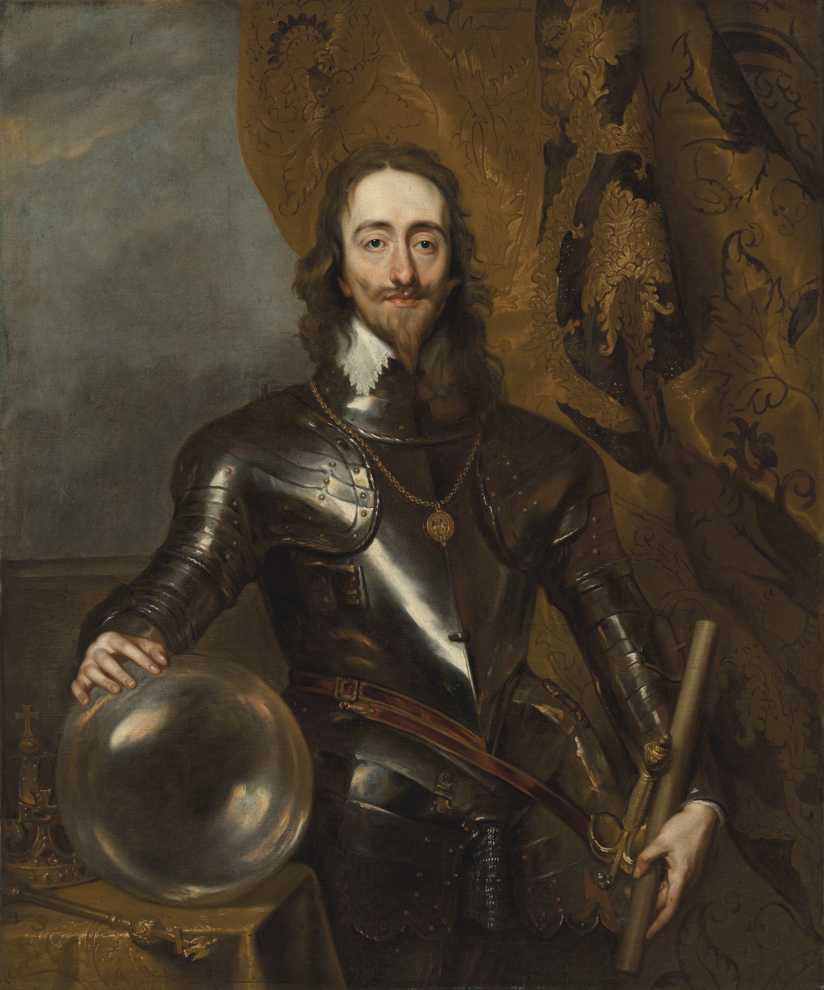 Anthony van Dyck — Портрет короля Карла I (1600-1649) в три четверти роста, в доспехах, с жезлом в руках, правая рука на сфере.