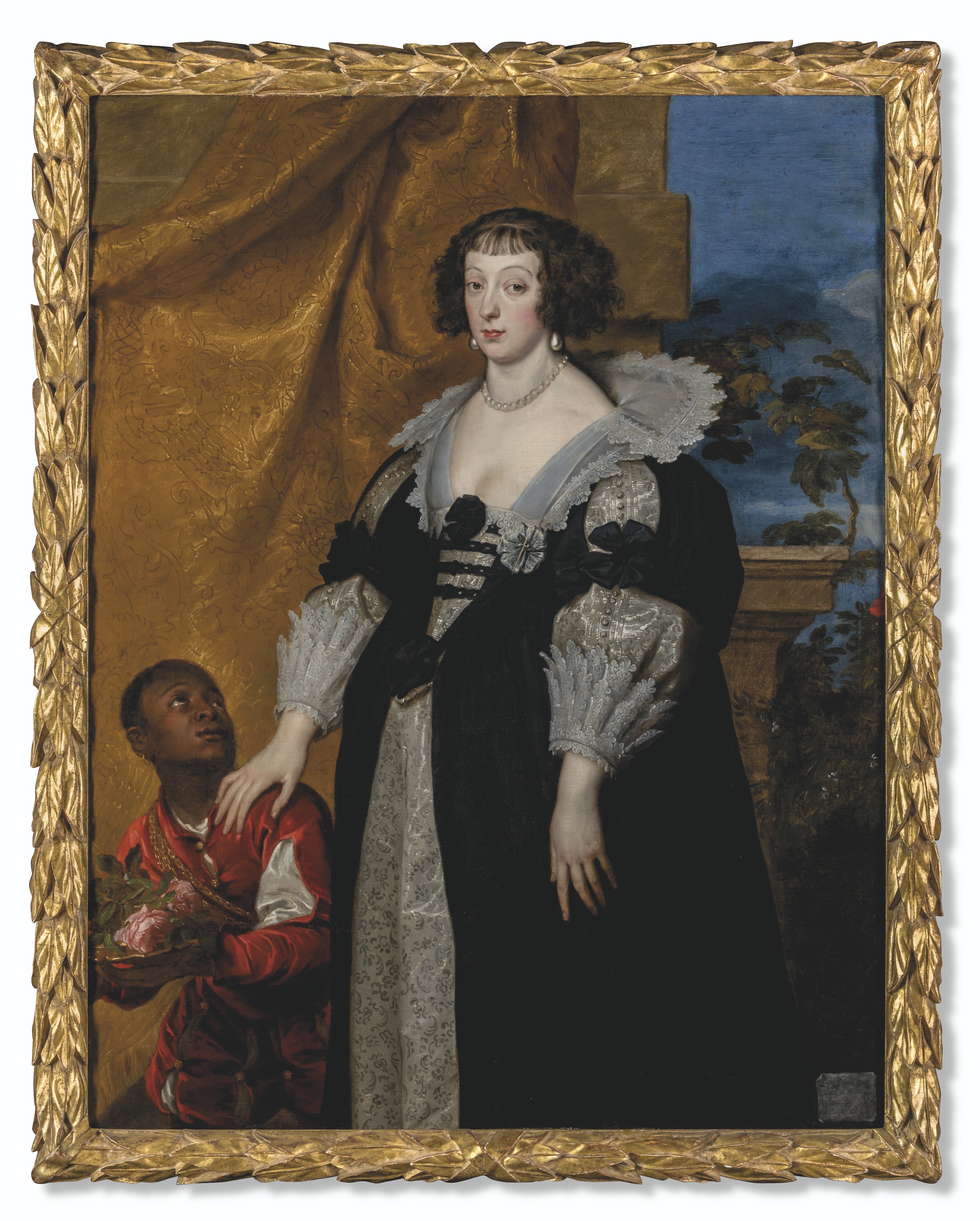 Anthony van Dyck — Портрет Генриетты Лотарингской, принцессы Фальцбурга и Ликсгейма (1605-1660), в три четверти роста, в черном с серебром платье, с неизвестной сопровождающей