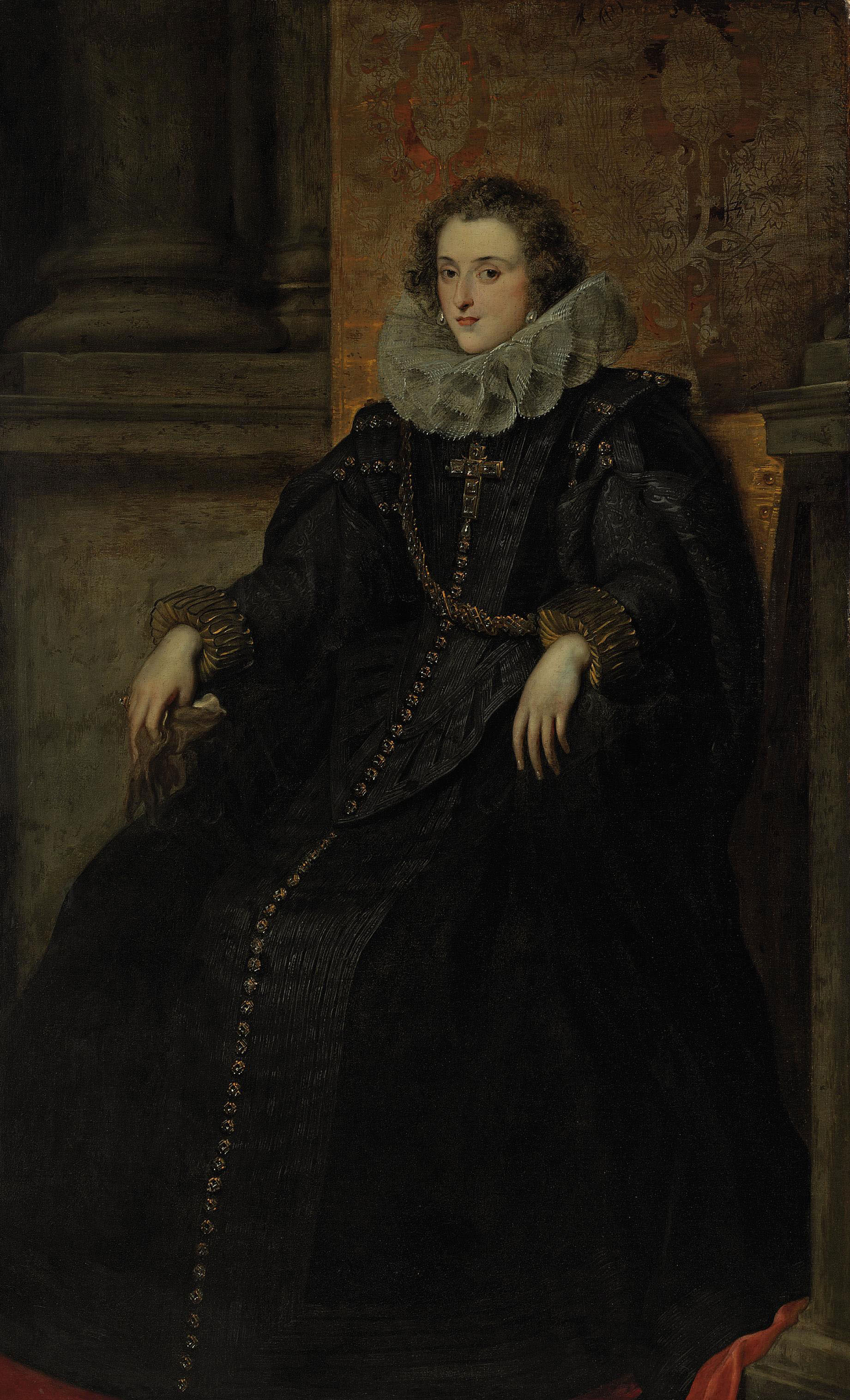 Anthony van Dyck — Портрет доньи Полиссены Спинолы, маркизы де Леганес (1600-1637), в полный рост, сидящей, в черном платье