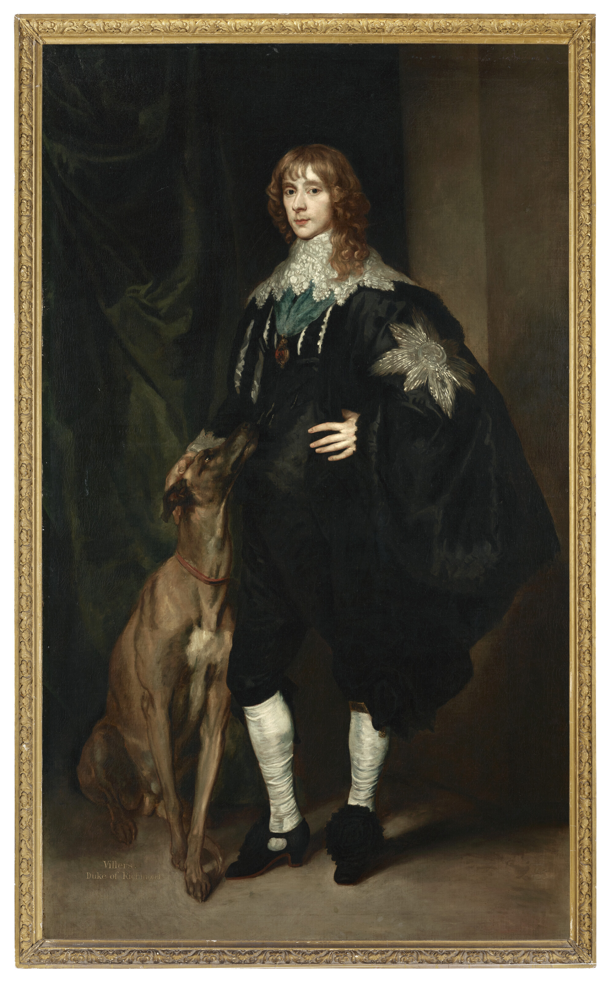 Anthony van Dyck — Портрет Джеймса Стюарта, 4-го герцога Леннокса и 1-го герцога Ричмонда (1612-1655), в полный рост, со звездой и подвязкой ордена Подвязки, с собакой у ног., изображение 1