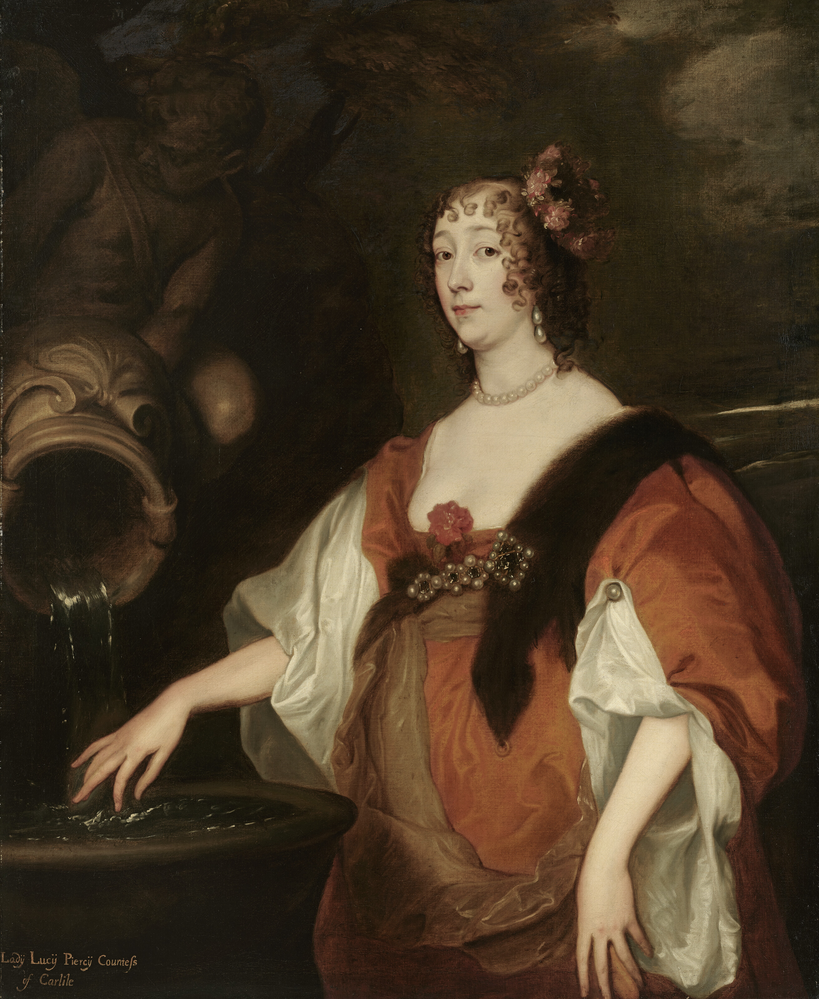 Anthony van Dyck — Портрет леди Люси Перси, графини Карлайл (1599-1660), в три четверти роста, в красном платье, с венком из цветов в волосах, изображение 2