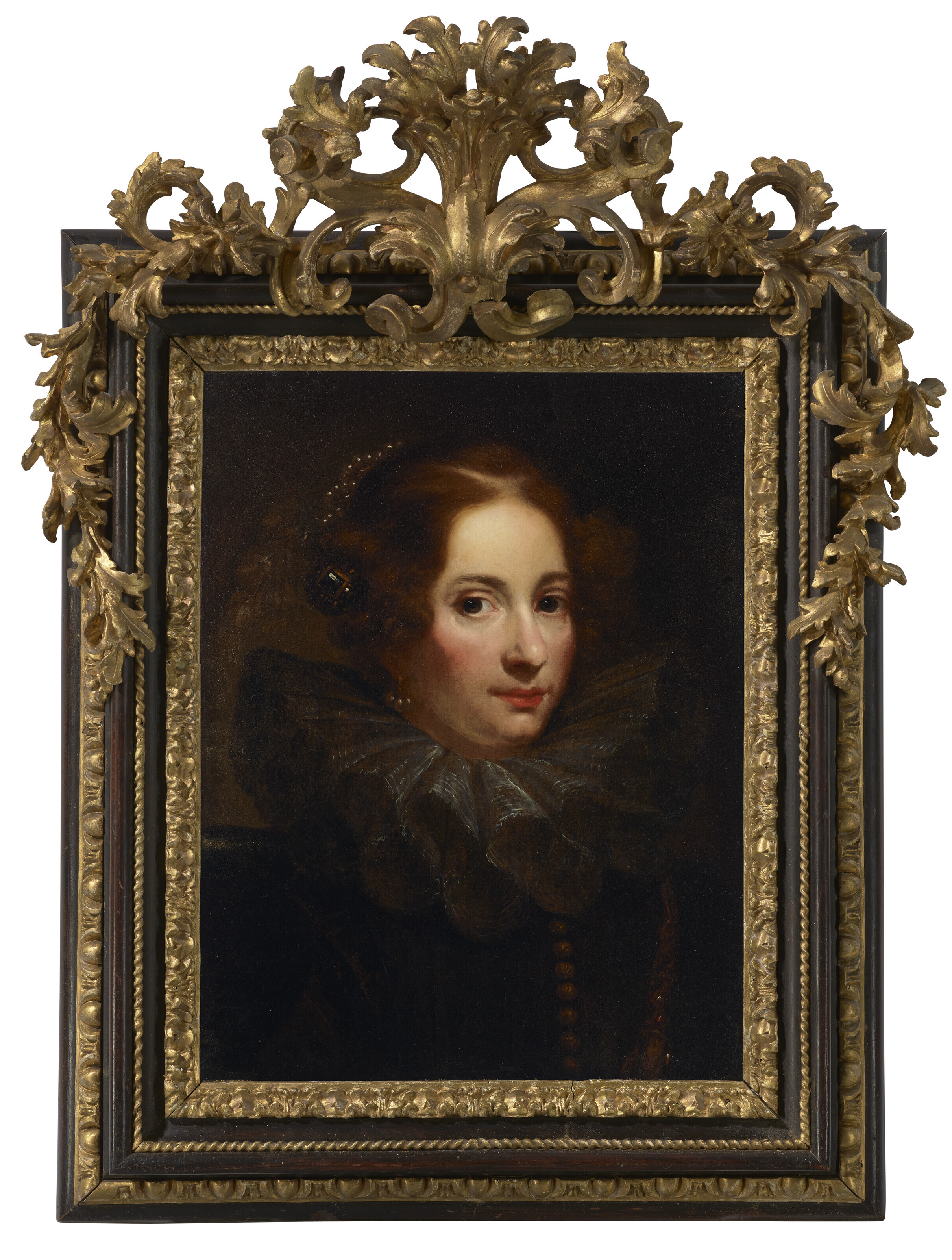Anthony van Dyck — Портрет дамы, доходящей ей до груди, в кружевной оборке, с жемчугом и драгоценными камнями в волосах, изображение 2