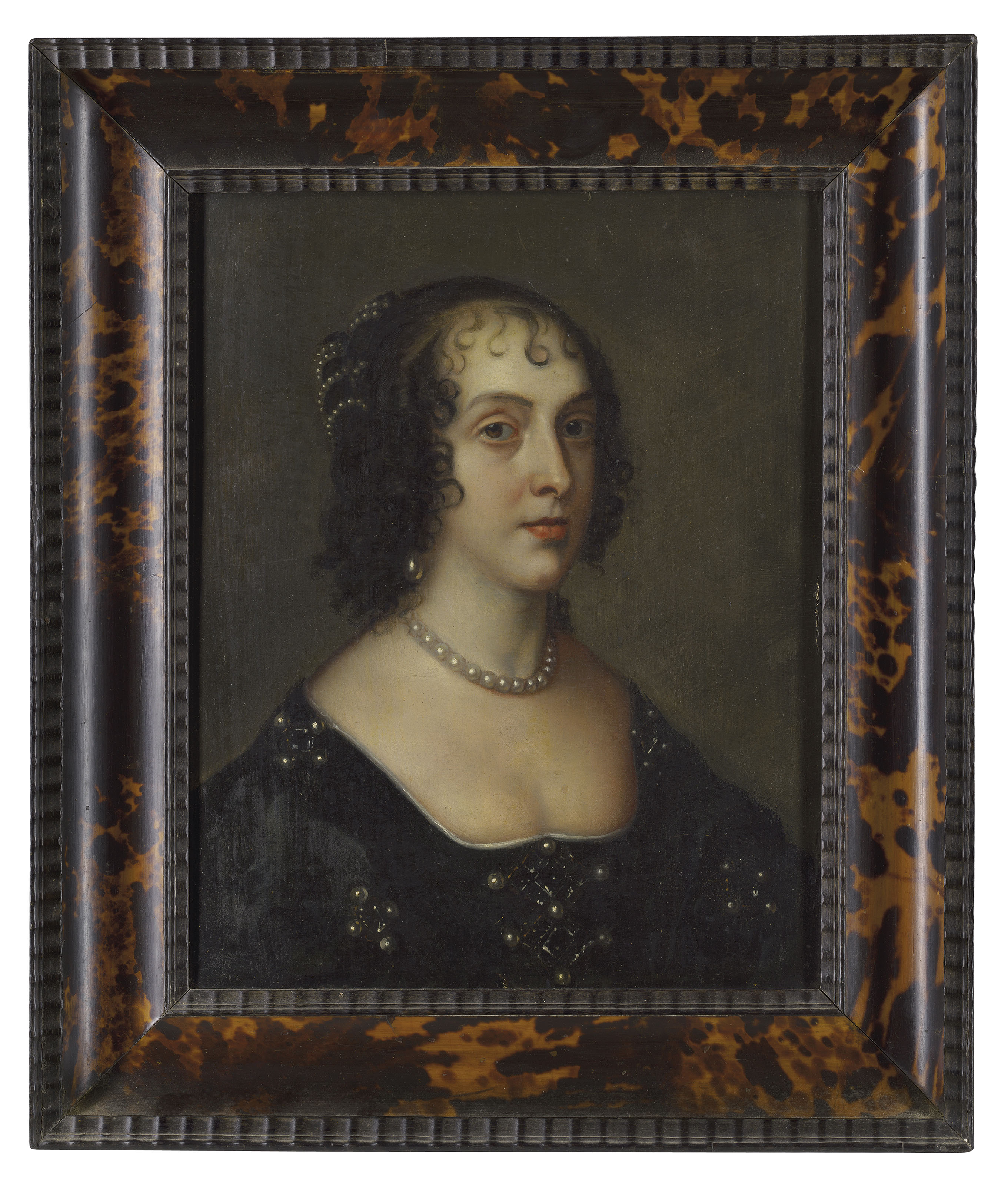Anthony van Dyck — Портрет Генриетты Марии, длиной до груди, в черном платье с жемчугом
