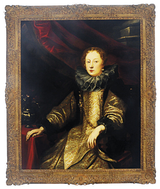 Anthony van Dyck — Портрет Баттины Бальби Дураццо, сидящей в три четверти роста, в бело-золотом платье