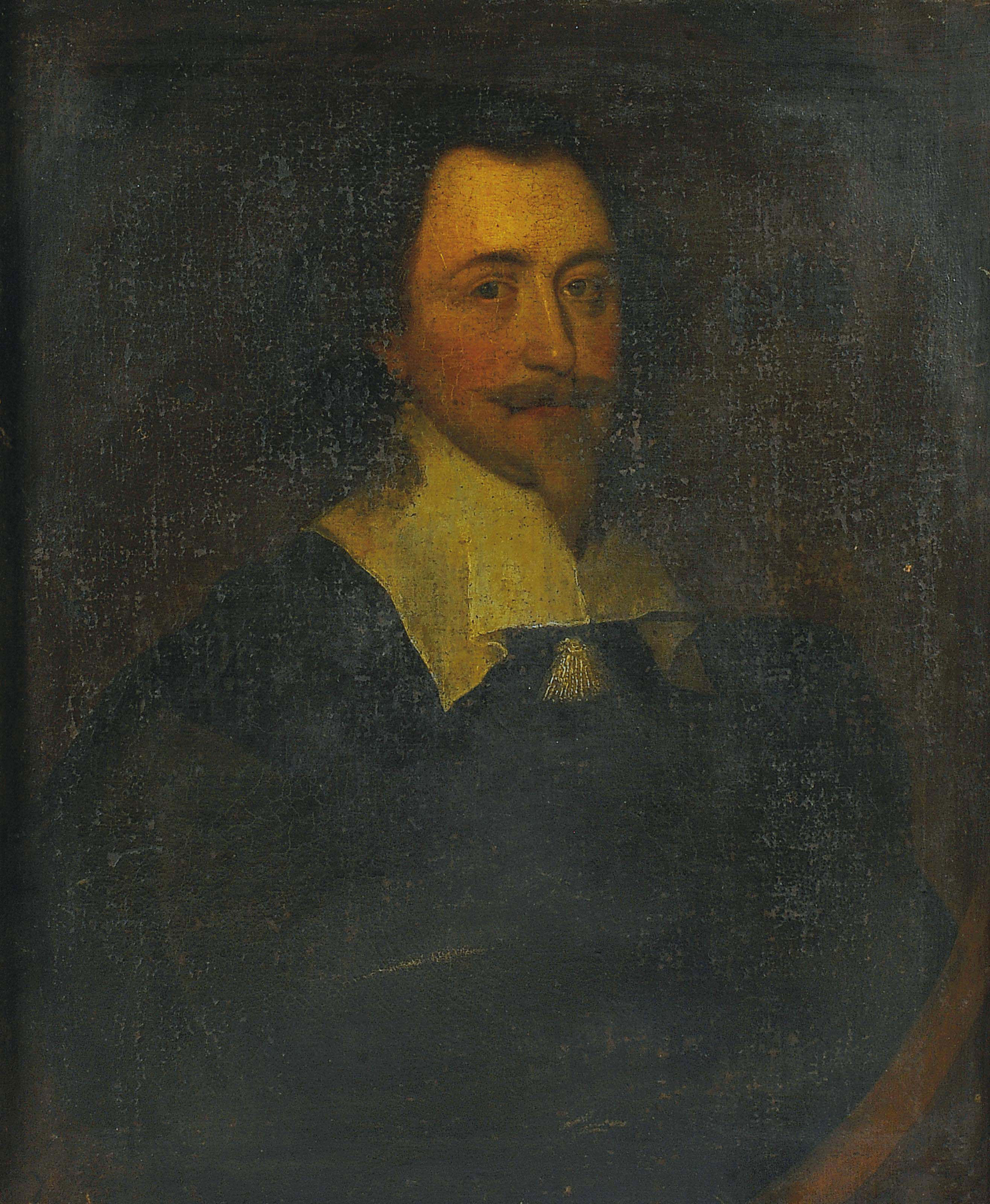 Anthony van Dyck — Портрет сэра Роберта Ловетта из Лискомба, во весь рост, в черном сюртуке, с батистовым воротником, застегнутым кисточкой, в искусственном овальном обрамлении.