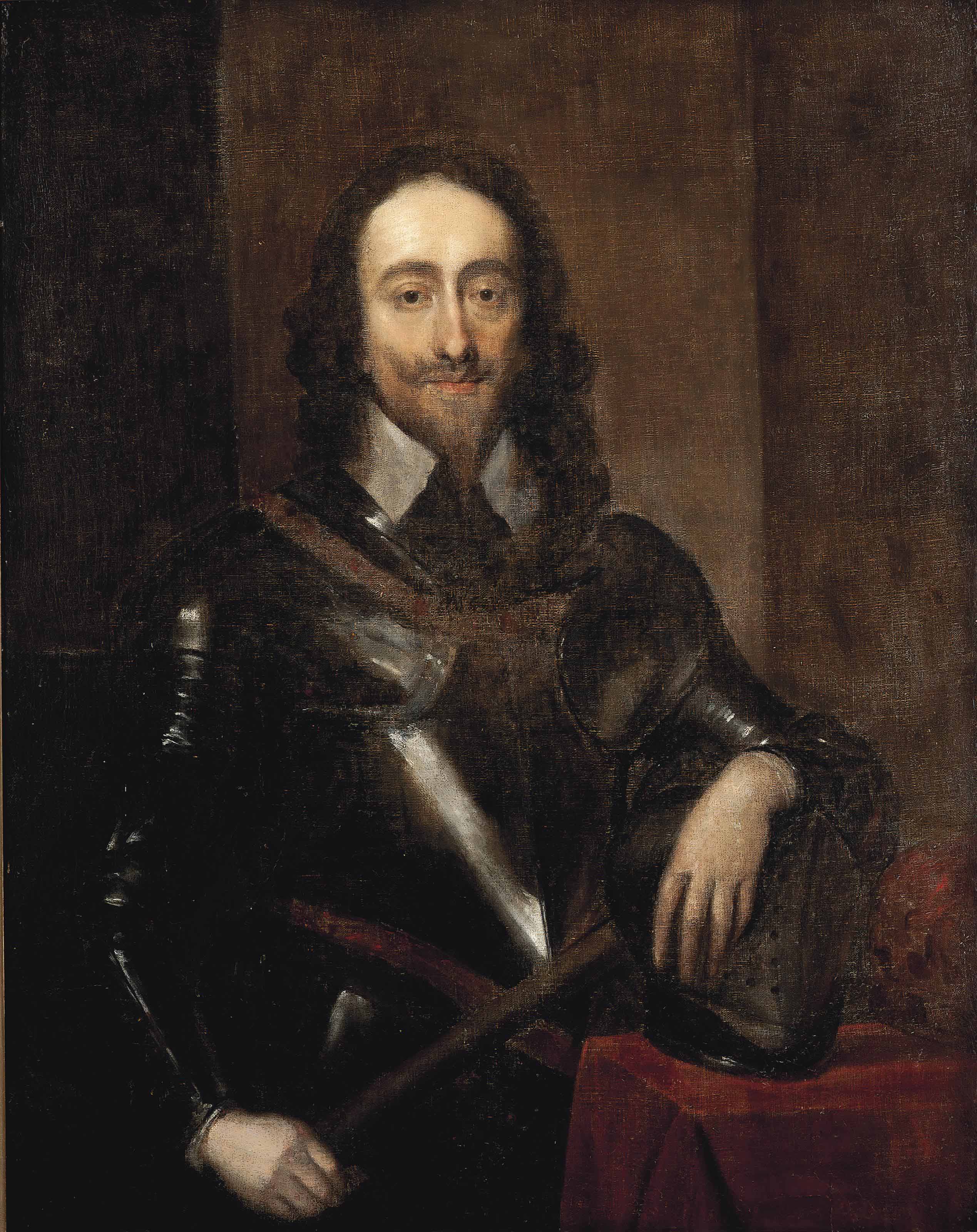 Anthony van Dyck — Портрет короля Карла I (1600-1649) в полный рост, в доспехах, с жезлом в руке и левой рукой, опирающейся на шлем.