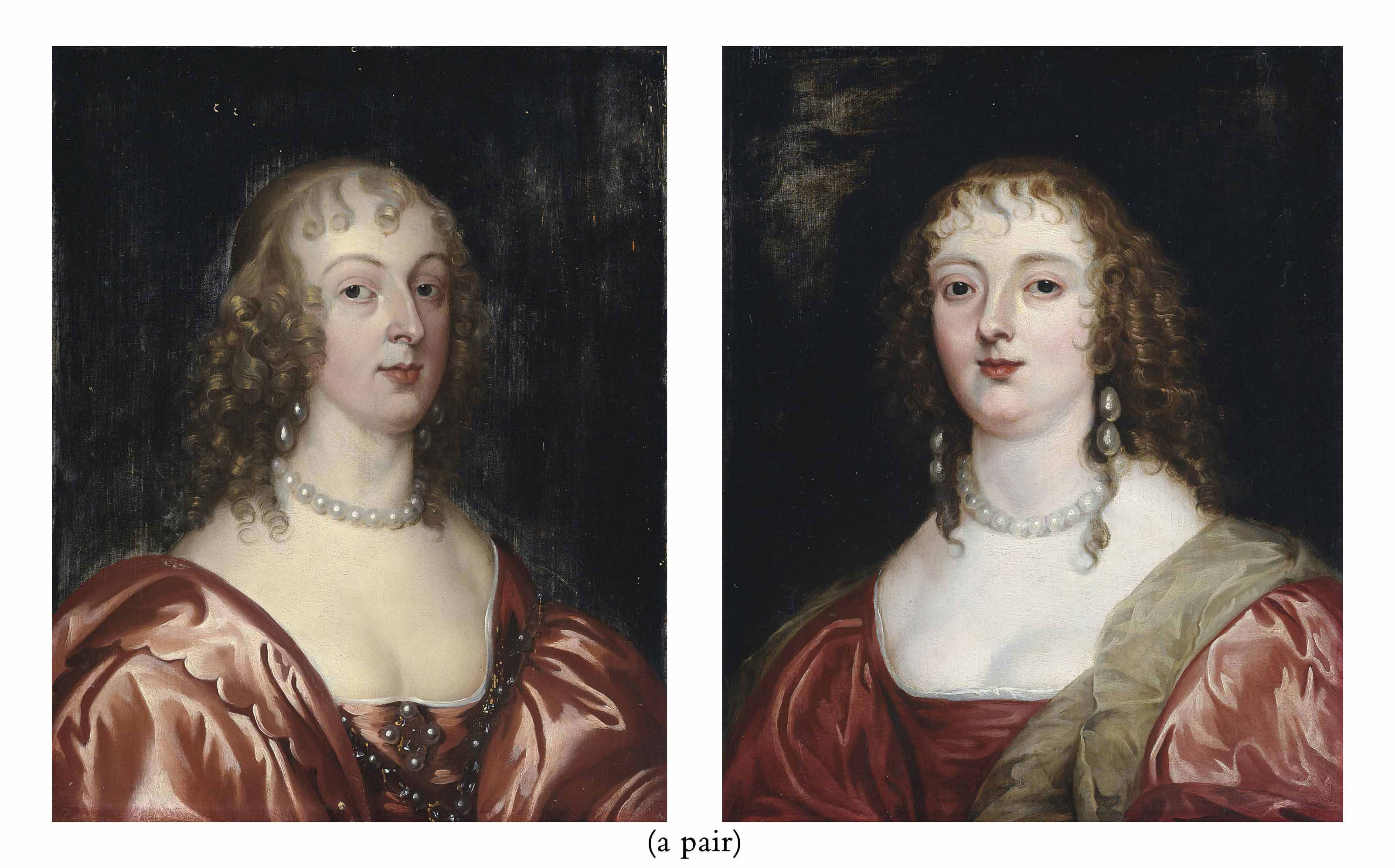 Anthony van Dyck — Портрет Анны Софии, графини Карнарвон, до пояса, в розовом платье с жемчужным ожерельем; и портрет Анны Карр, графини Бедфорд, до пояса, в розовом платье с жемчугом.