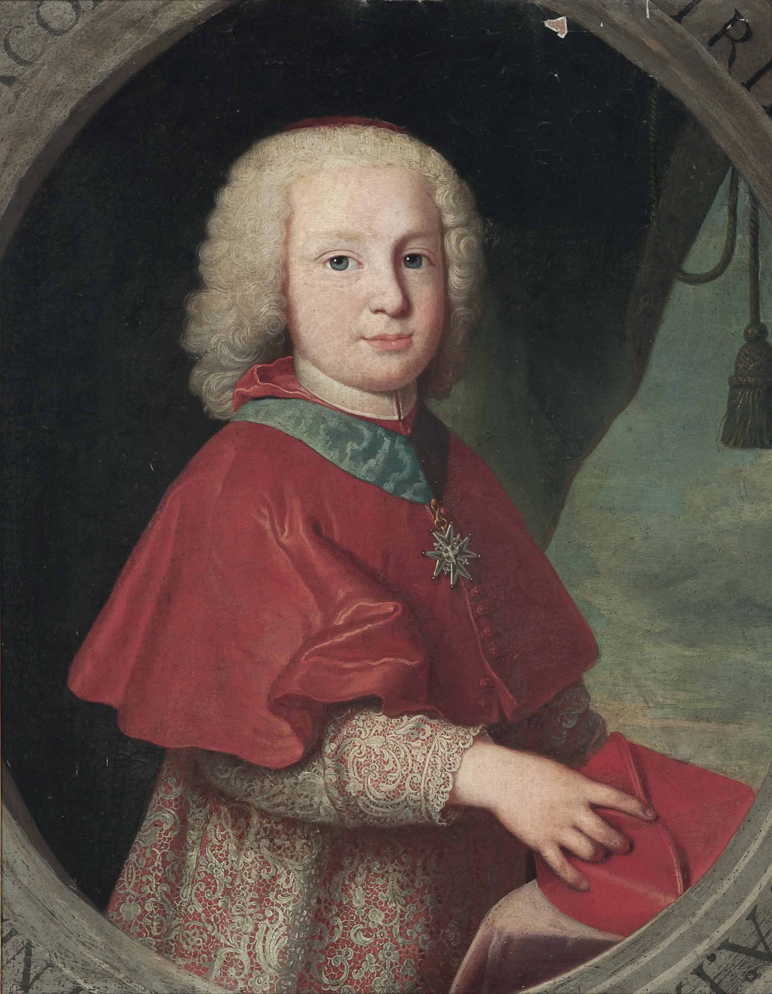 Anton Raphael Mengs — Портрет молодого кардинала в полный рост, в облачении священника, с французским королевским орденом Святого Эспри, держащего в руках биретту