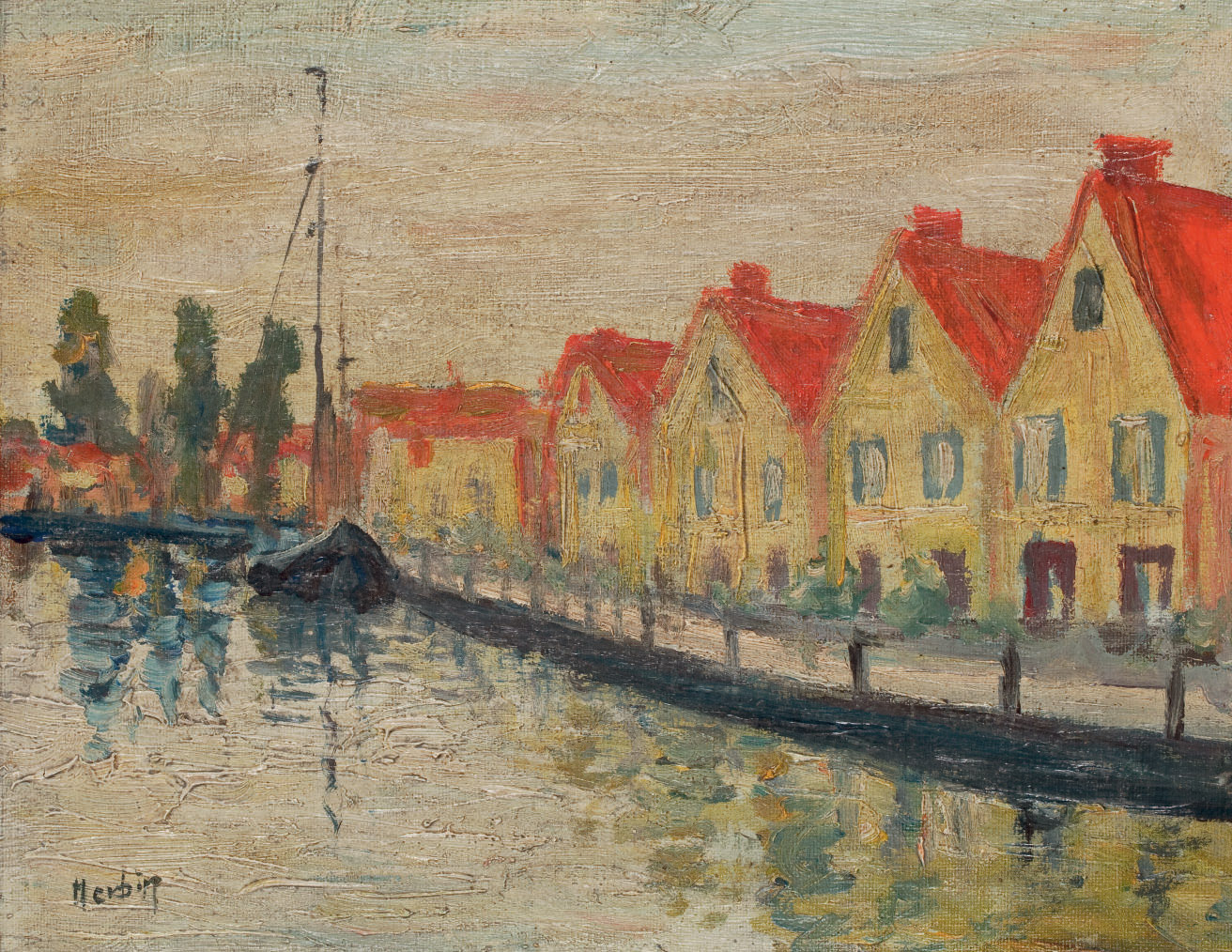 Auguste Herbin — Дом с красными стенами, улица на набережной Брюгге