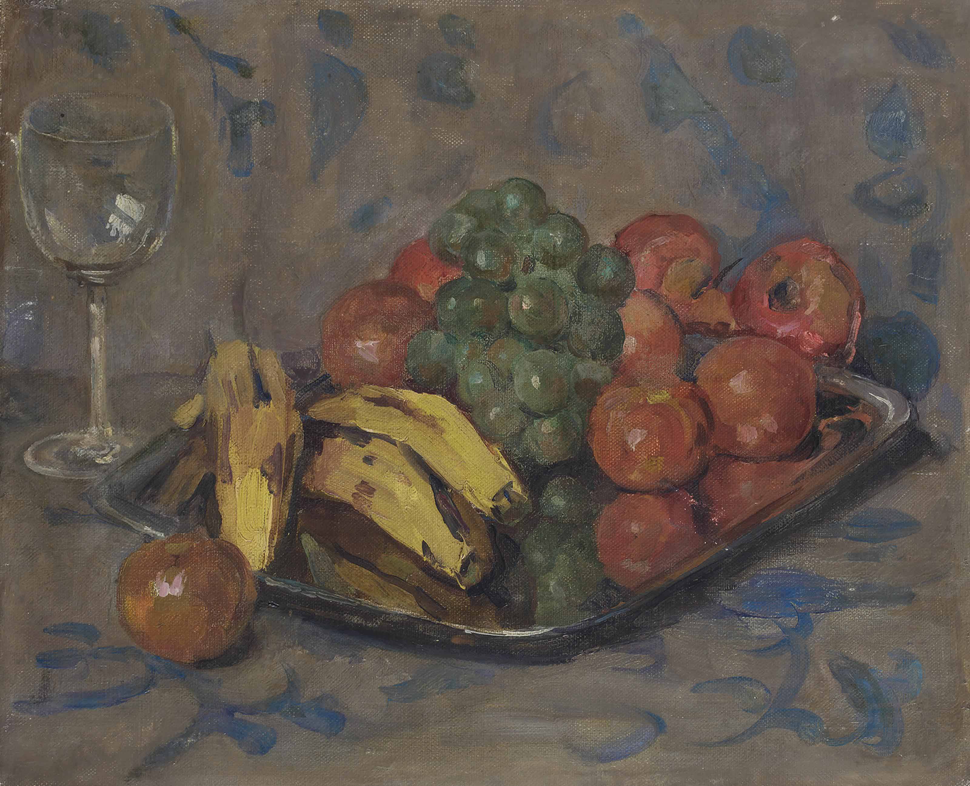 Auguste Herbin — Натюрморт с фруктами и бокалом вина