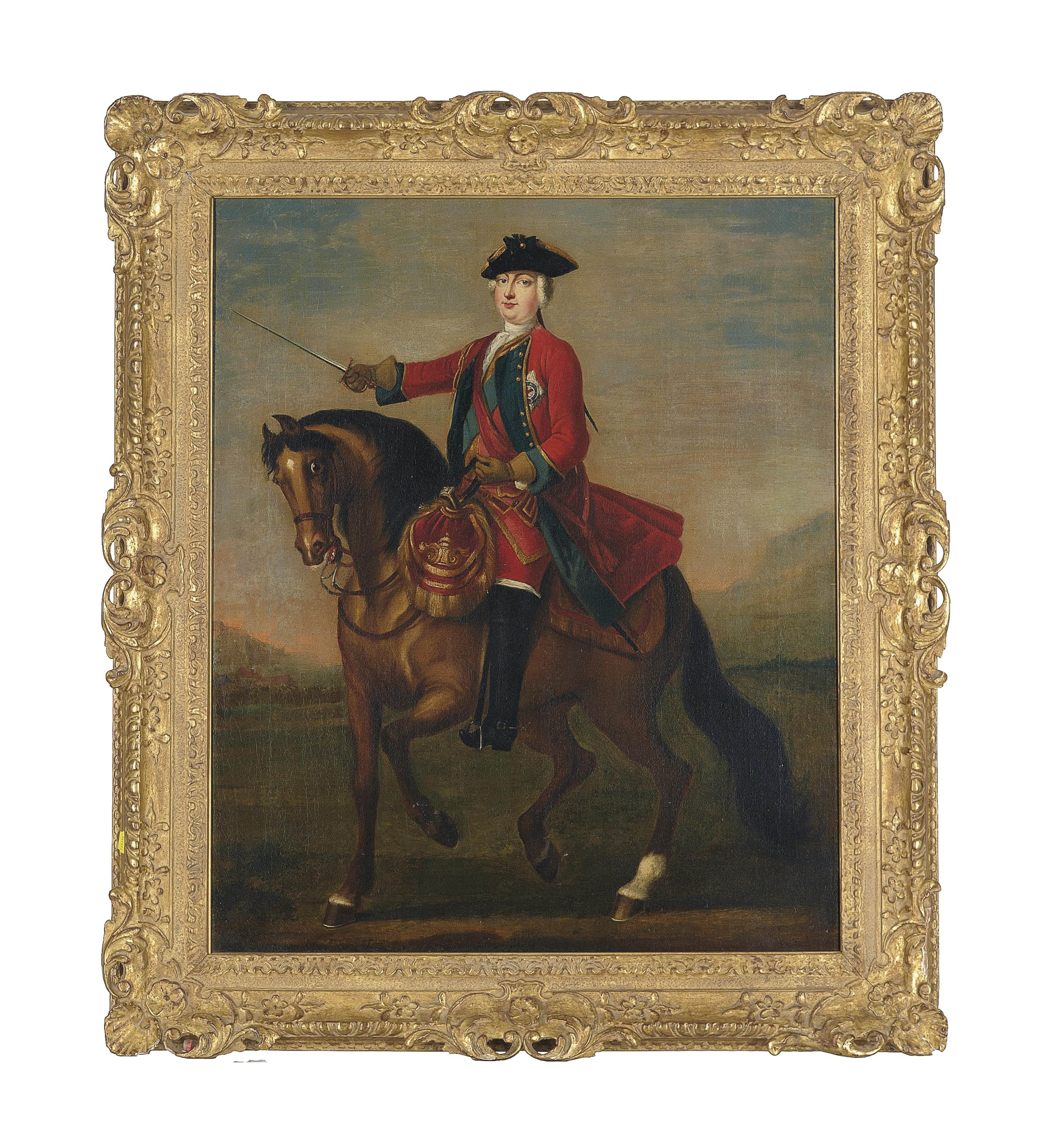 Augustus John — Конный портрет принца Уильяма Августа, герцога Камберлендского (1721-1765), одетого в форму Красной гвардии, с лентой и звездой ордена Подвязки.