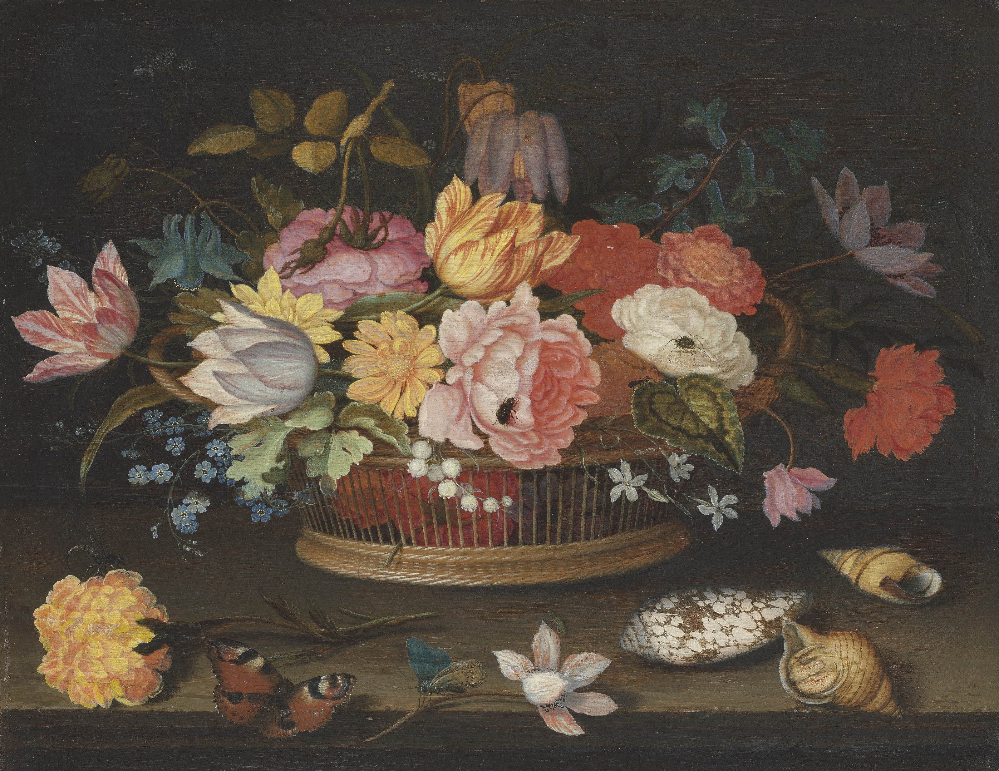 Balthasar Van Der Ast — Фрукты в фарфоровом блюде wan-li на столе; Цветы в плетеной корзине на столе, изображение 4