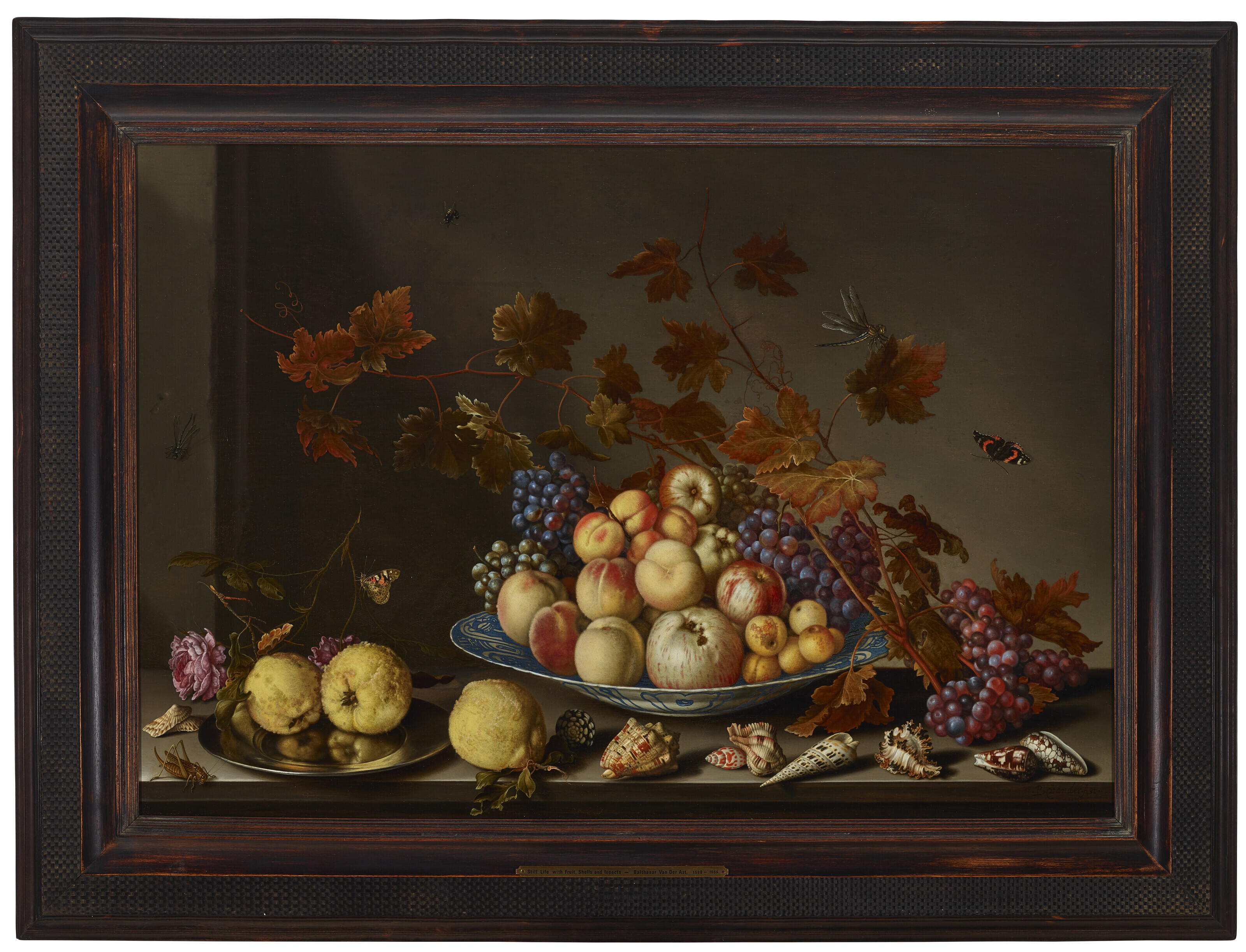 Balthasar Van Der Ast — Фрукты на краакском фарфоровом блюде с айвой, розами, ракушками и насекомыми, изображение 2