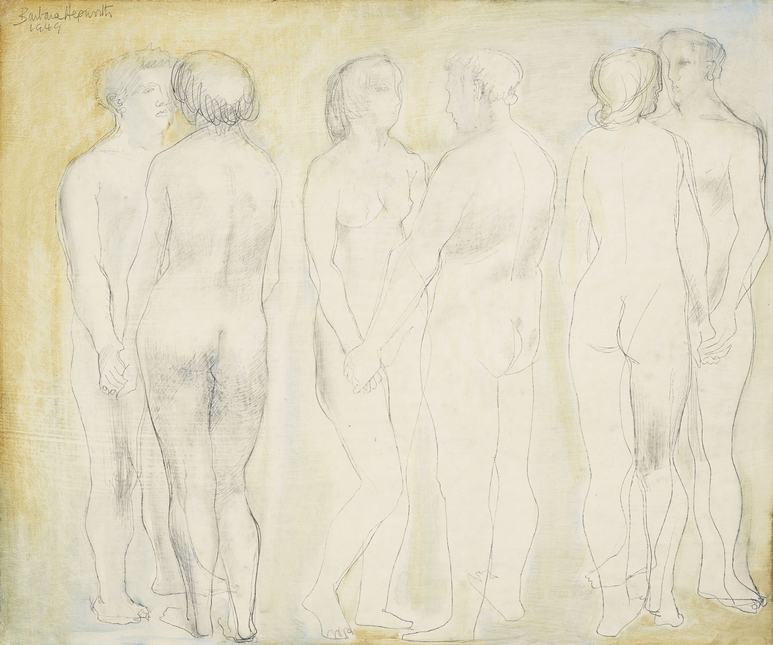 Barbara Hepworth — Три группы на белом и желтом фоне