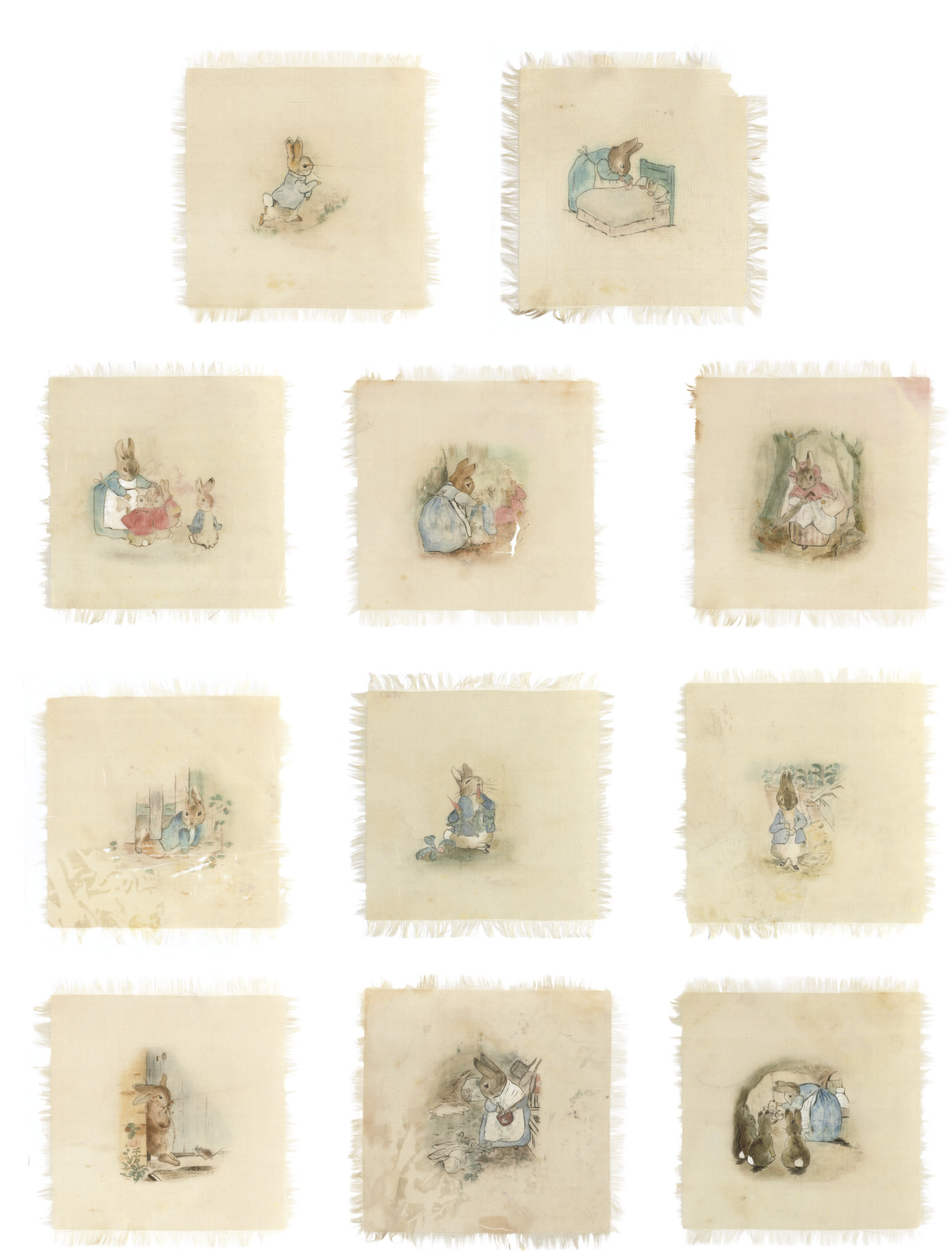 Beatrix Potter — Неполный набор из одиннадцати иллюстраций к настольному коврику из "Сказки о кролике Питере"