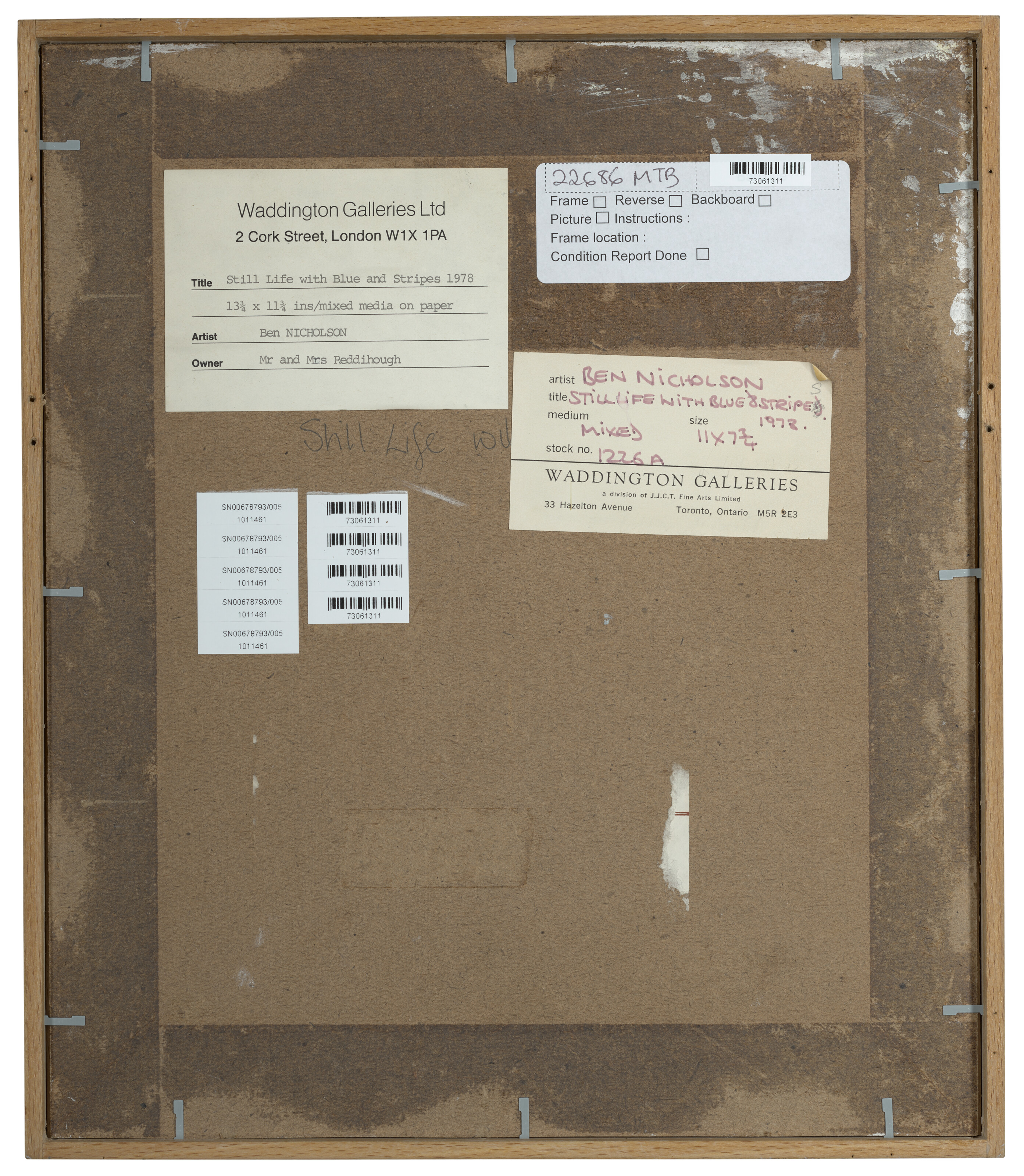 Ben Nicholson — 1978 (натюрморт с синими полосками), изображение 2