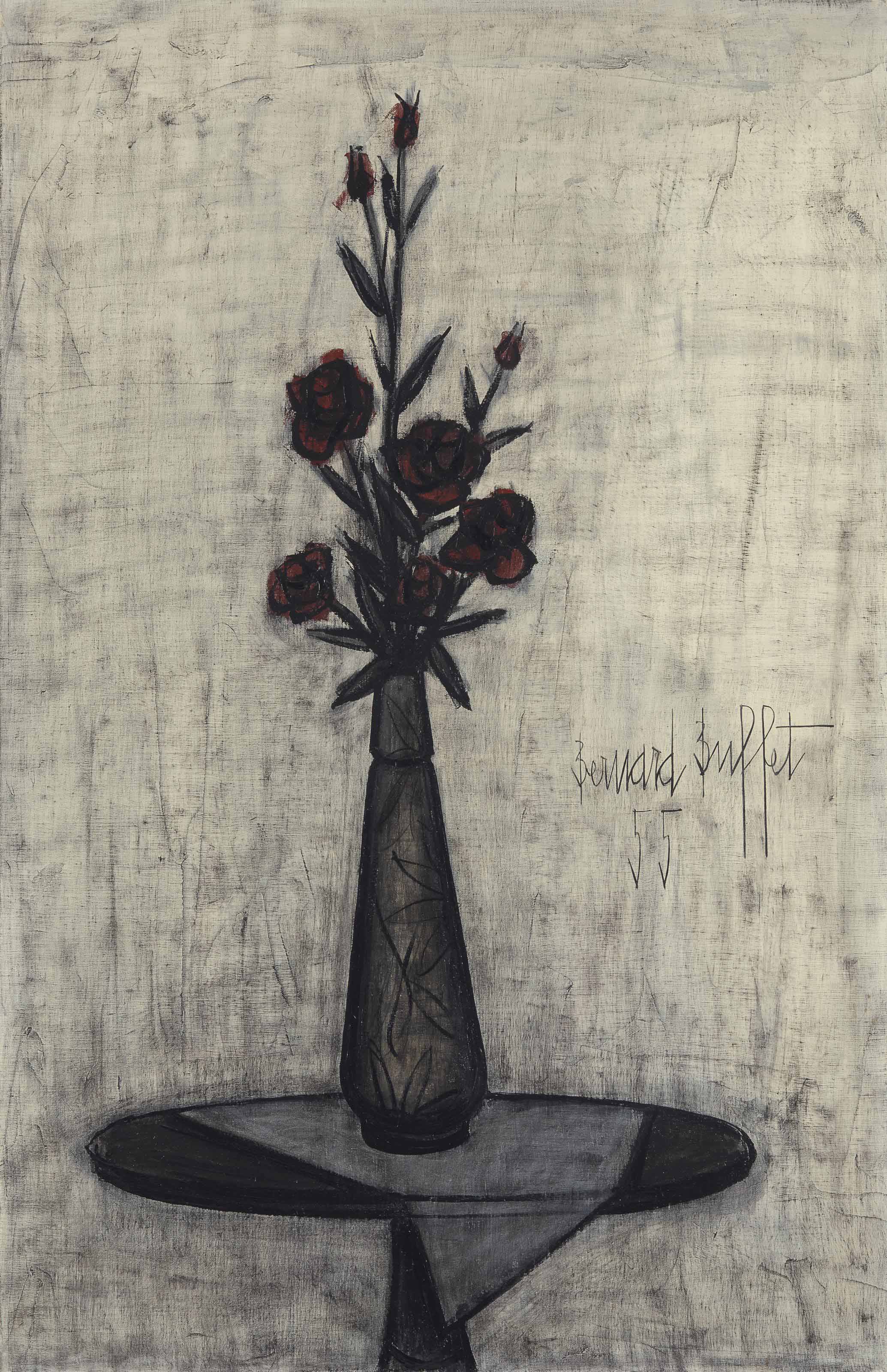 Bernard Buffet — Розы в декоративной вазе