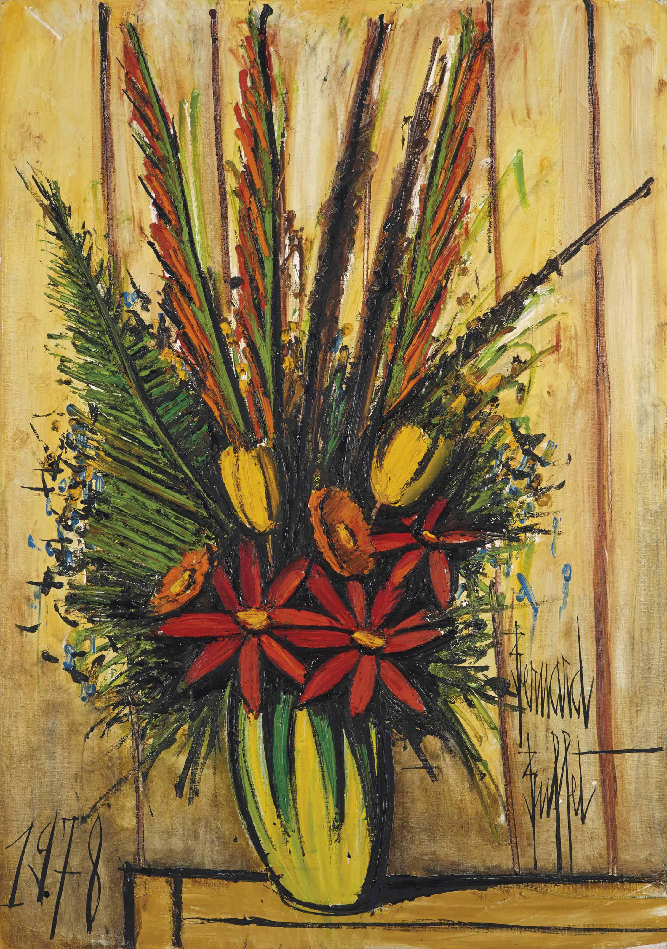 Bernard Buffet — Букет в вазе, желтый и красный