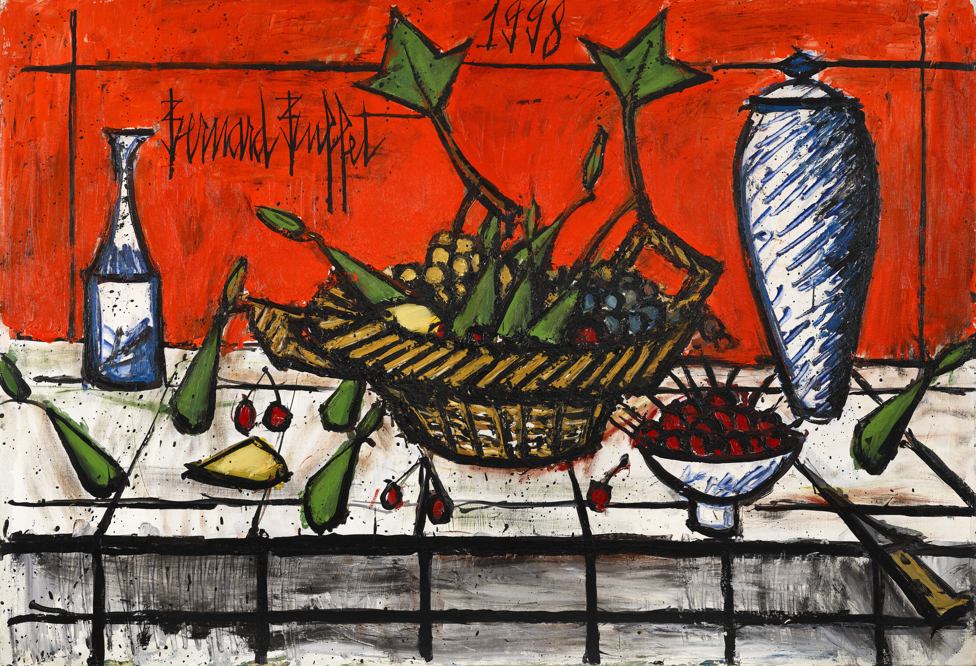 Bernard Buffet — Румяна Nature morte fond rouge, изображение 1