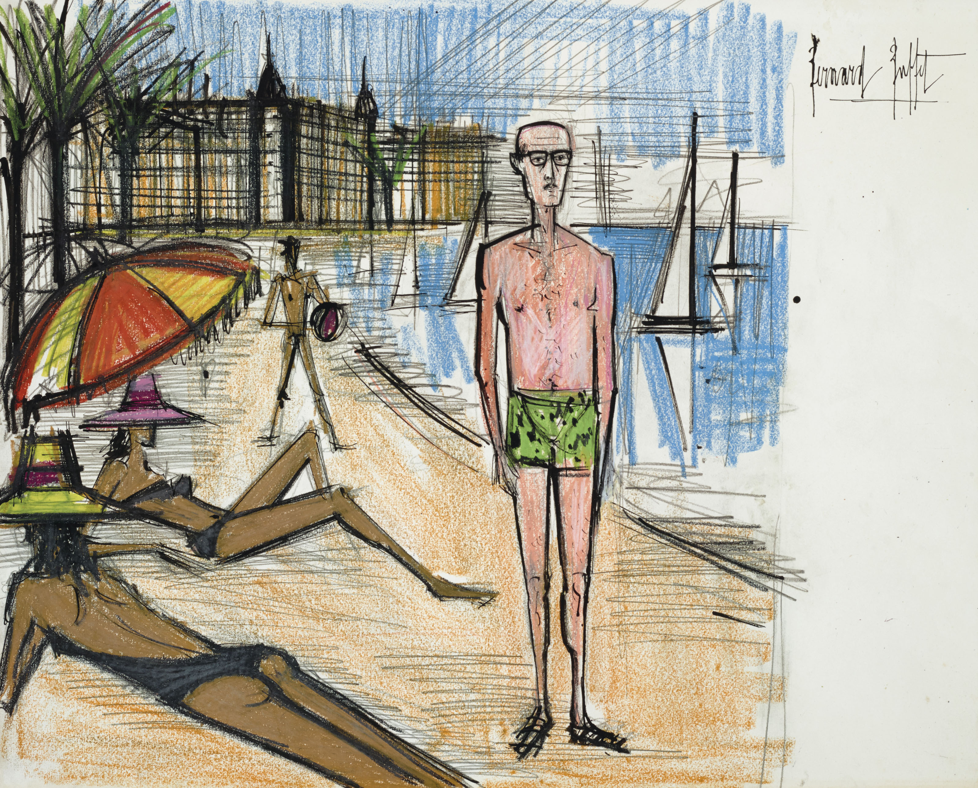 Bernard Buffet — Каннский пляж, иллюстрация к "Некоему месье Блоту" Пьера Даниноса