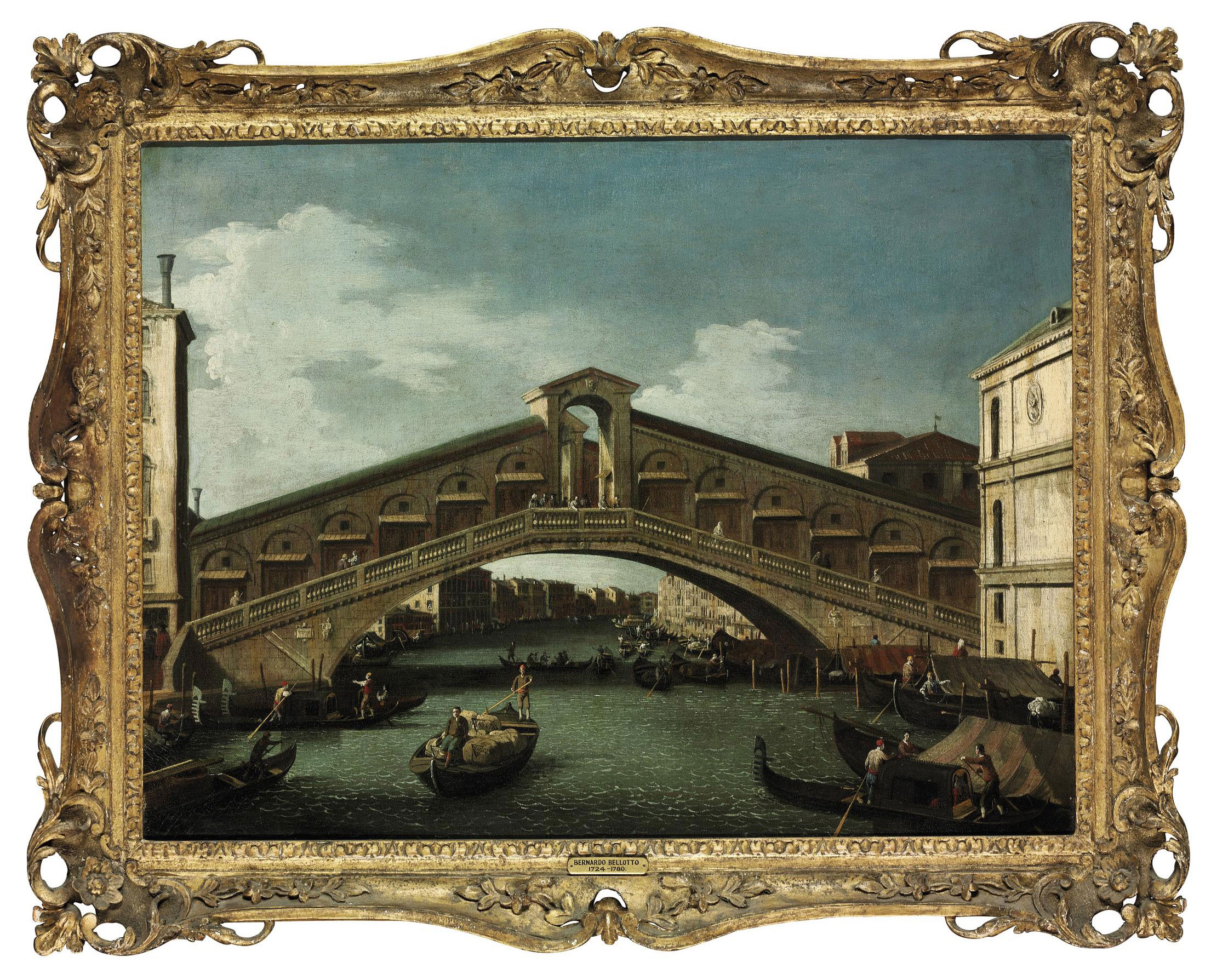 Bernardo Bellotto — Мост Риальто, Венеция, на Большом канале, обращен на юго-восток, справа - Фондако деи Тедески