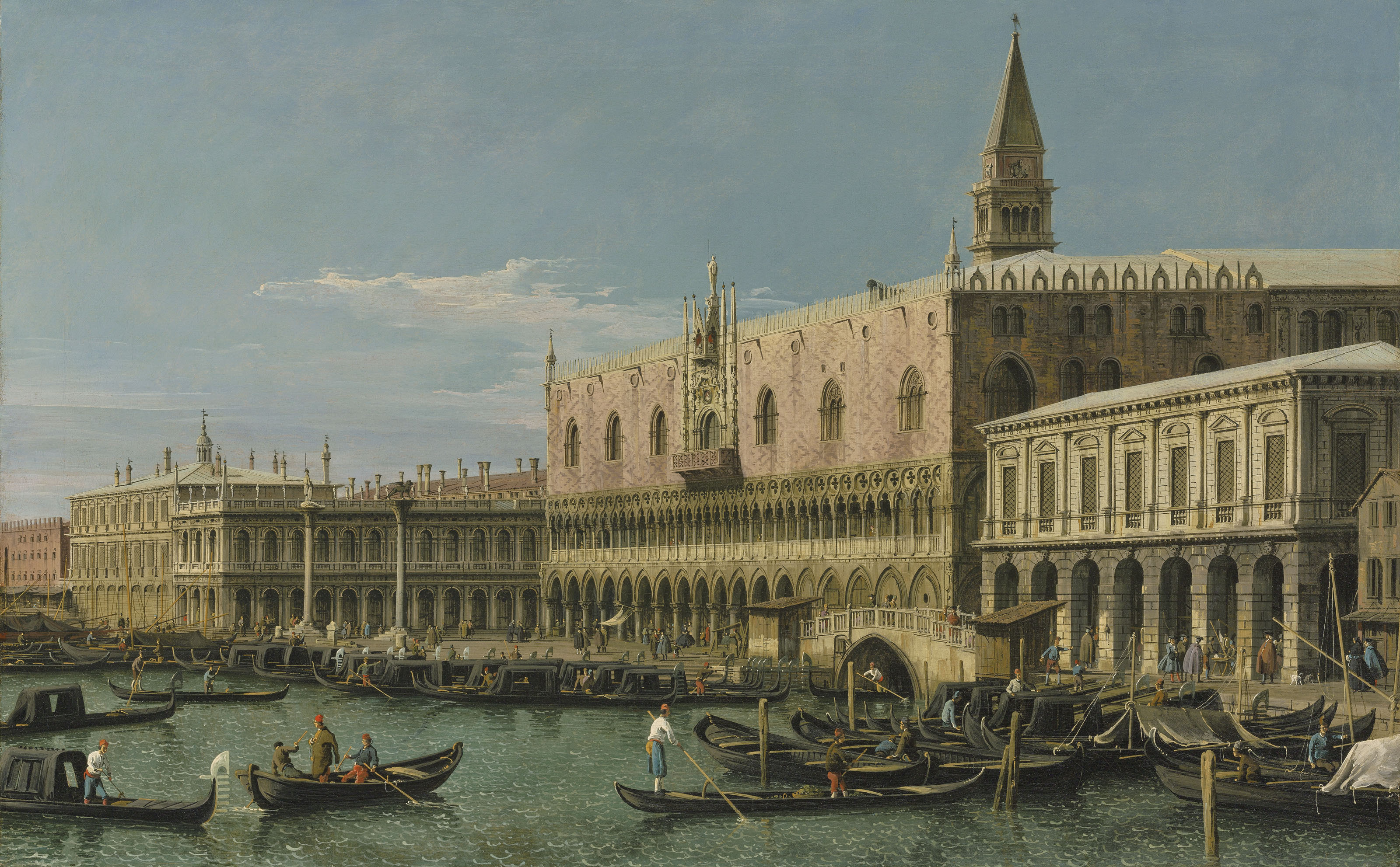 Bernardo Bellotto — Венеция, Моло с дворцом дожей, Пьяццеттой и Библиотекой, выходящими окнами на запад.
