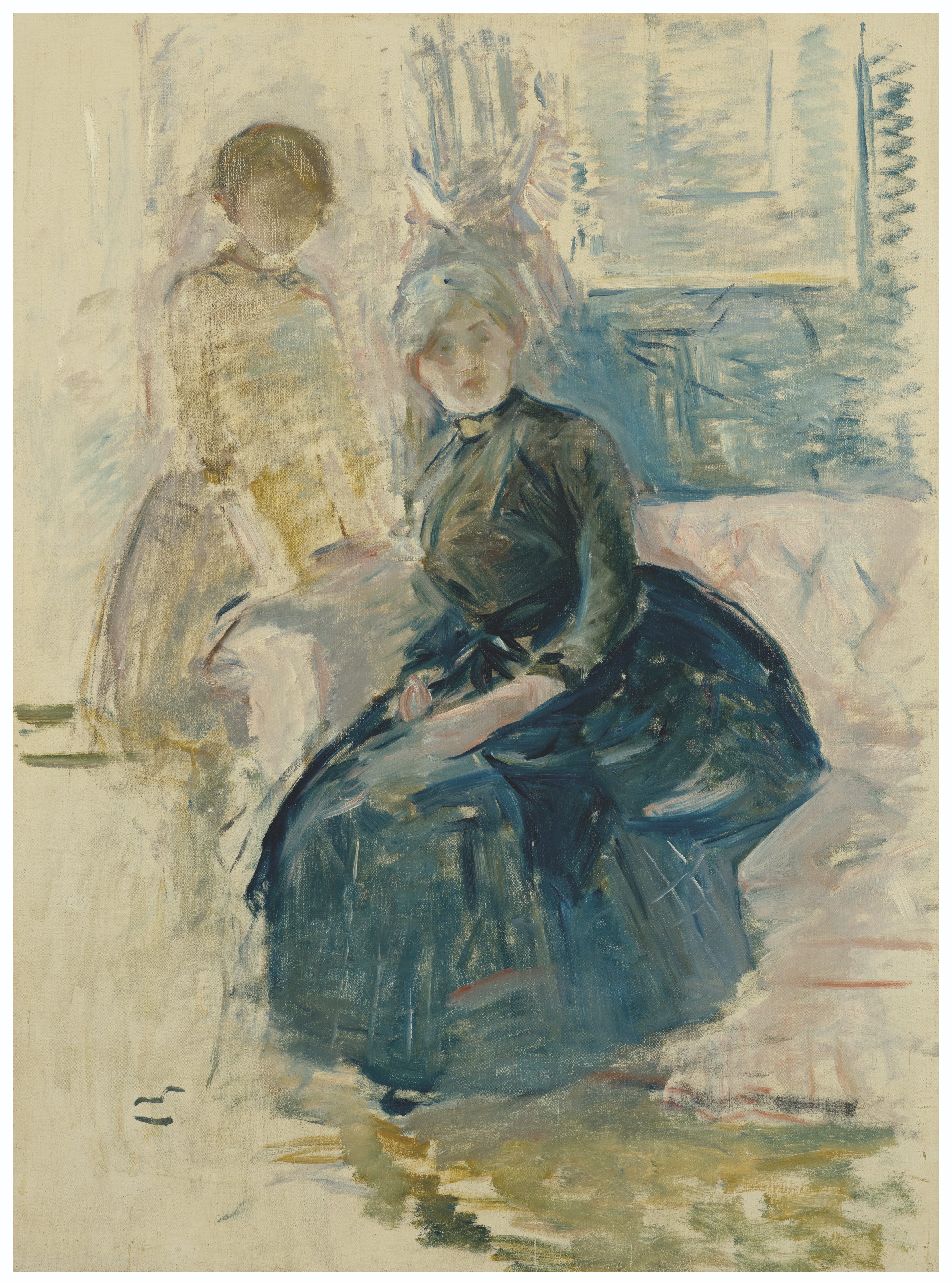 Berthe Morisot — Берта Моризо и девушка, скрывающаяся за окном, изображение 1