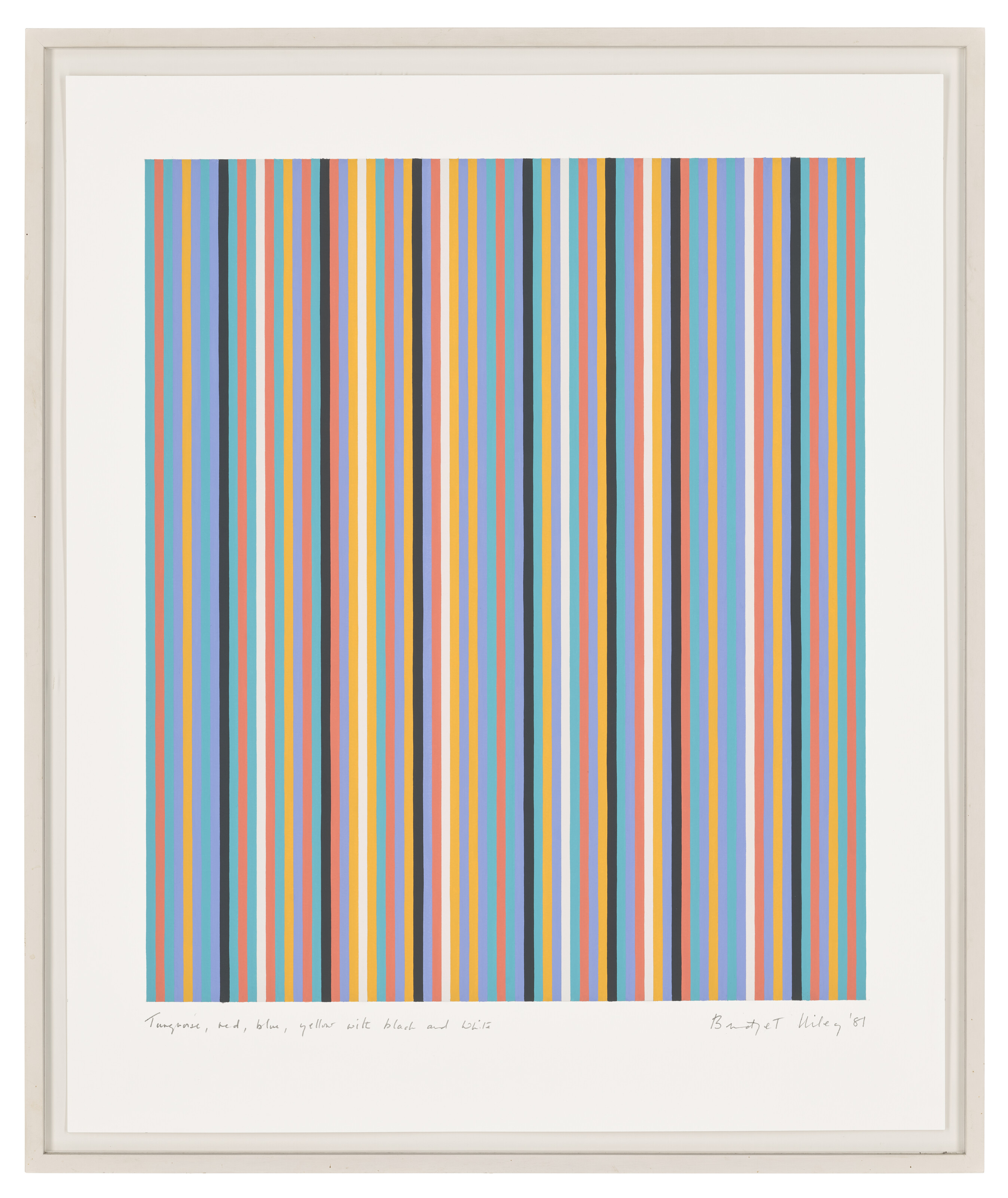 Bridget Riley — Бирюзовый, красный, синий, желтый с черным и белым, изображение 2