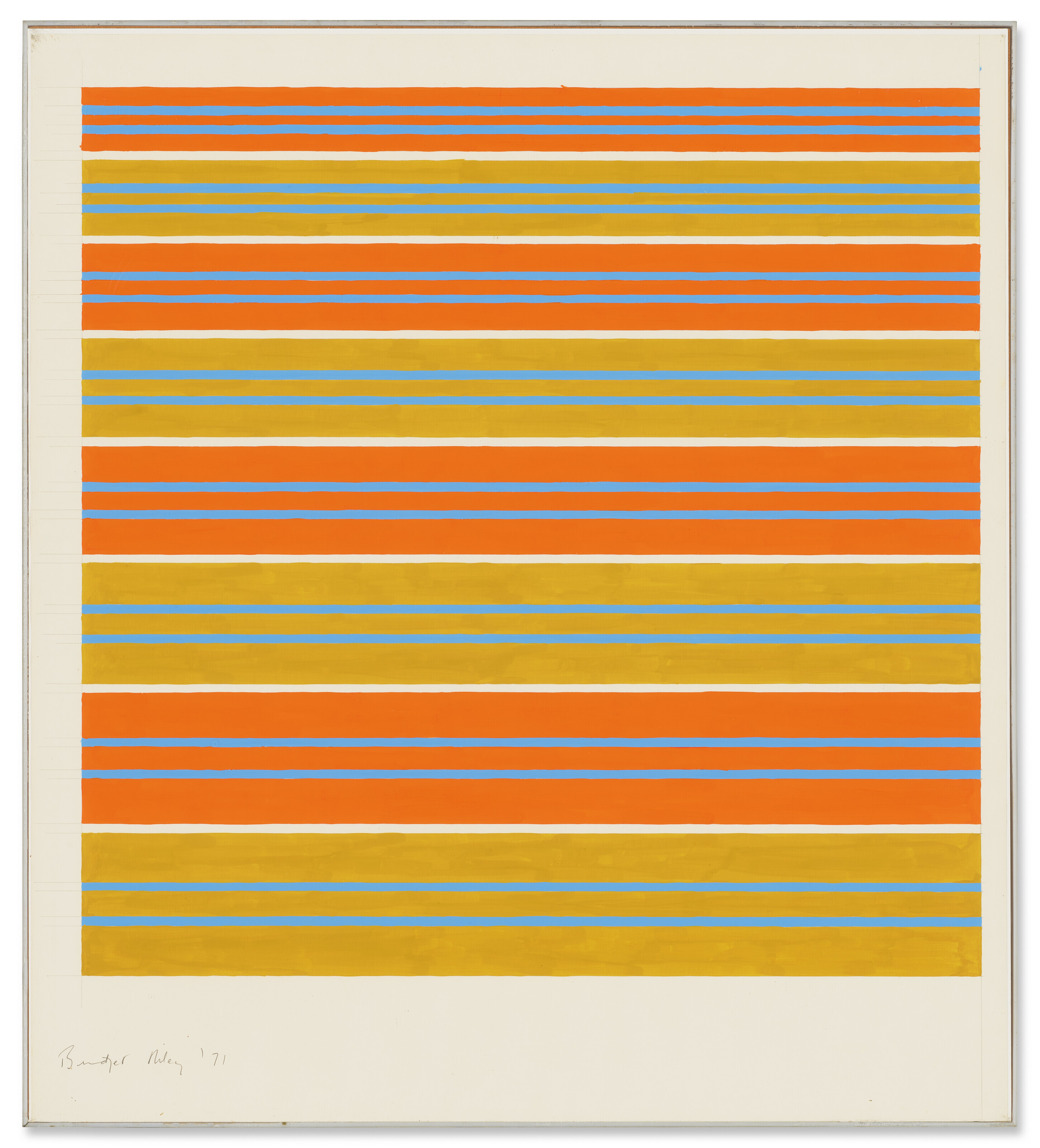 Bridget Riley — Синий на оранжевом и охряном фоне, изображение 2