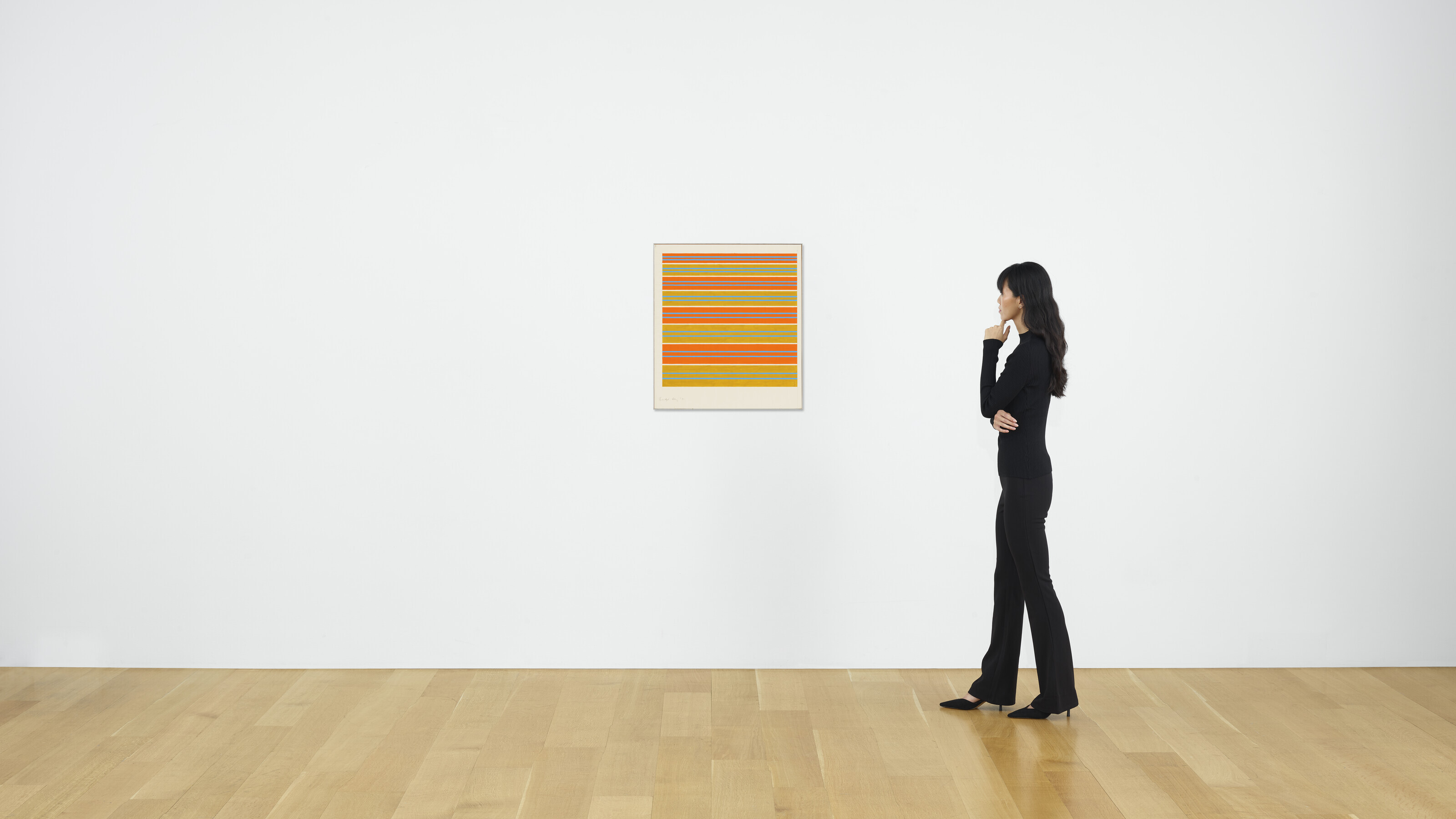 Bridget Riley — Синий на оранжевом и охряном фоне, изображение 3
