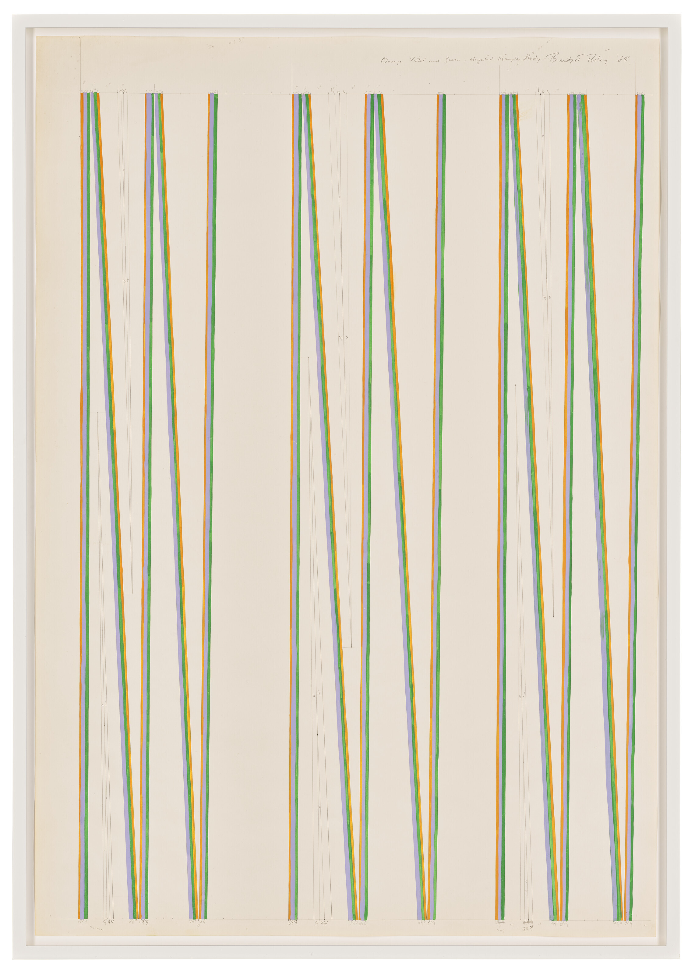 Bridget Riley — Оранжевый, фиолетовый и зеленый, вытянутый треугольник., изображение 2