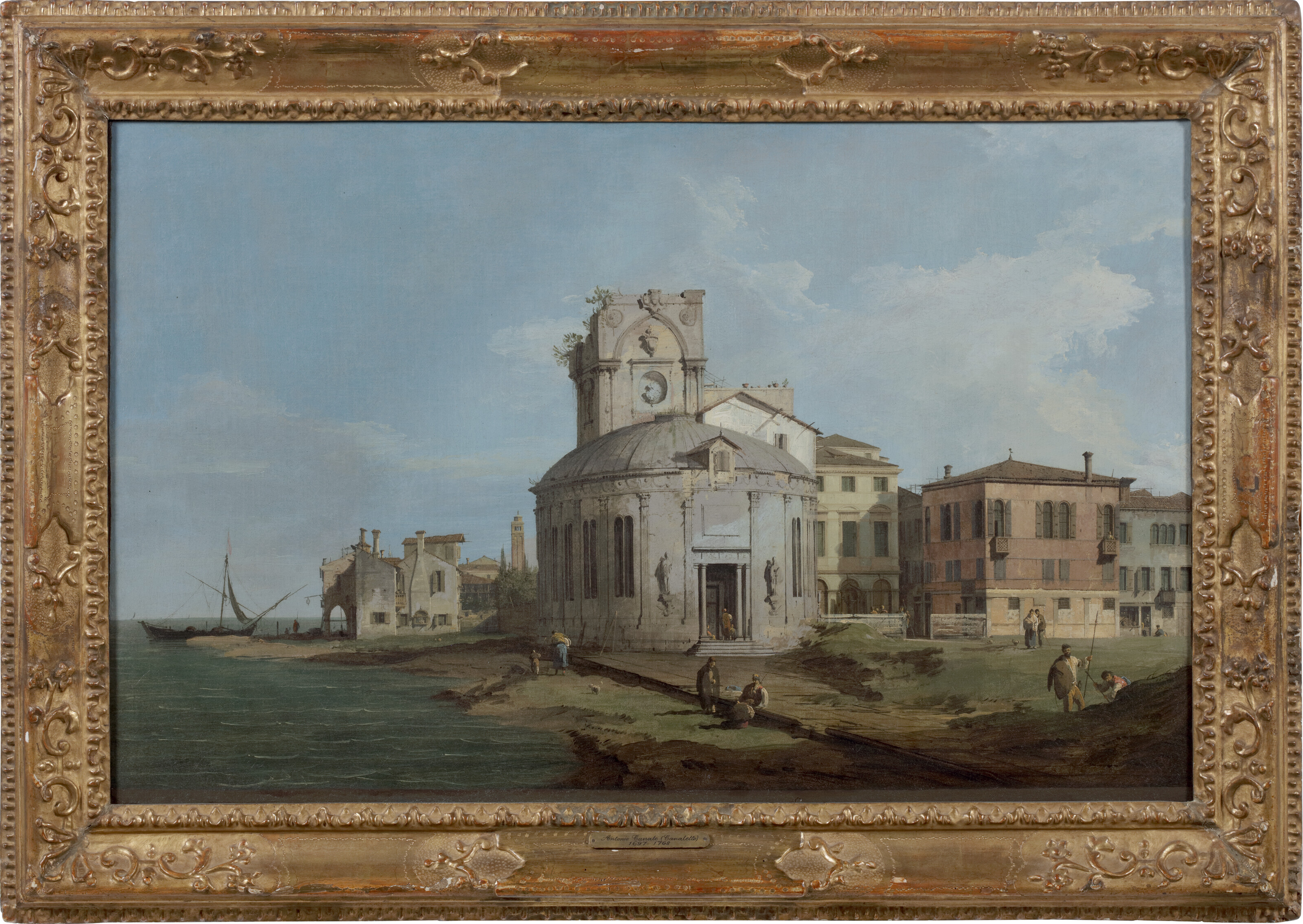 Canaletto — Венецианское каприччио с овальной церковью на берегу лагуны, изображение 2