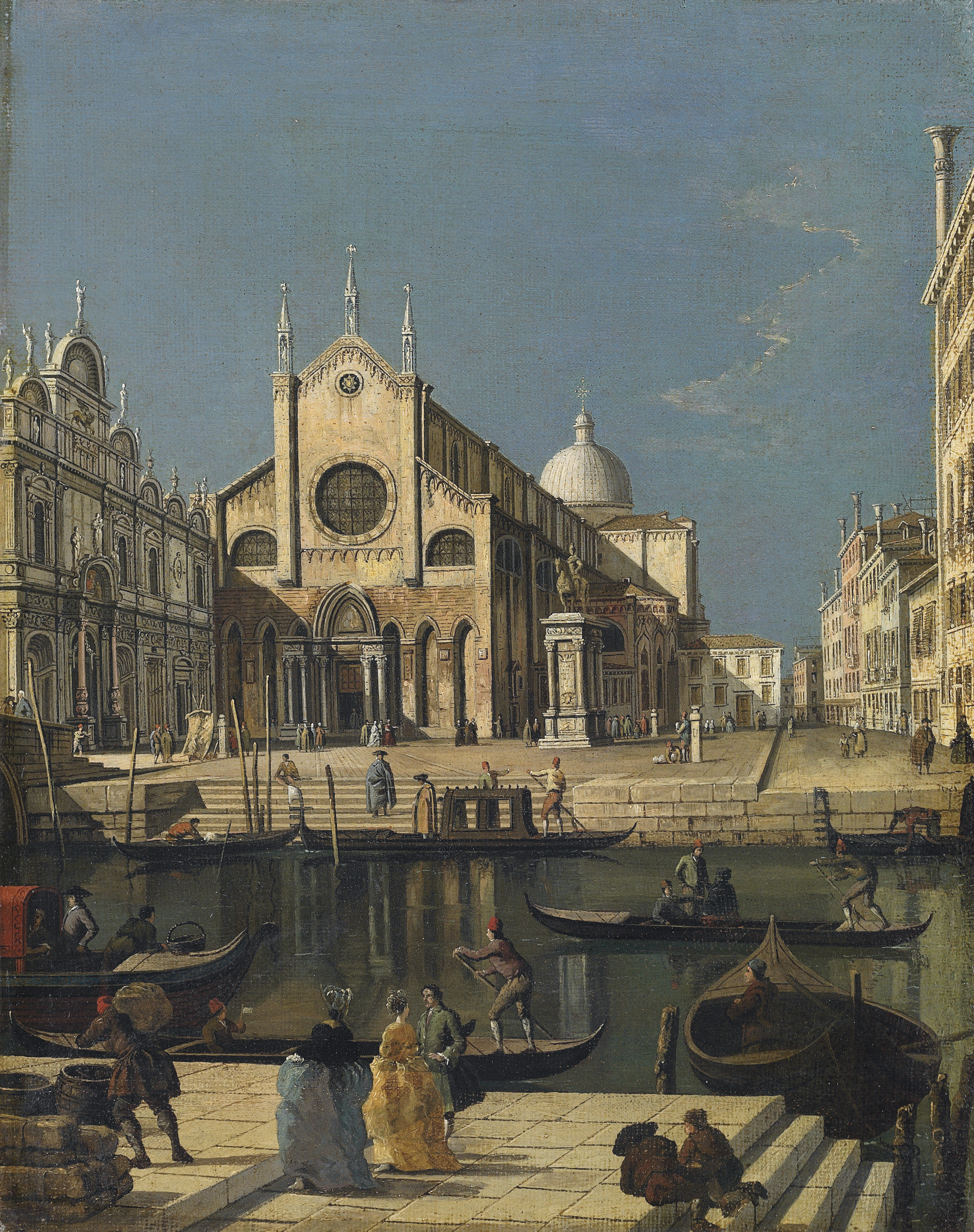 Canaletto — Церковь и Кампо Санти-Джованни-и-Паоло, Венеция, с Большой скуолой Сан-Марко и конным памятником Бартоломео Коллеони работы Верроккьо