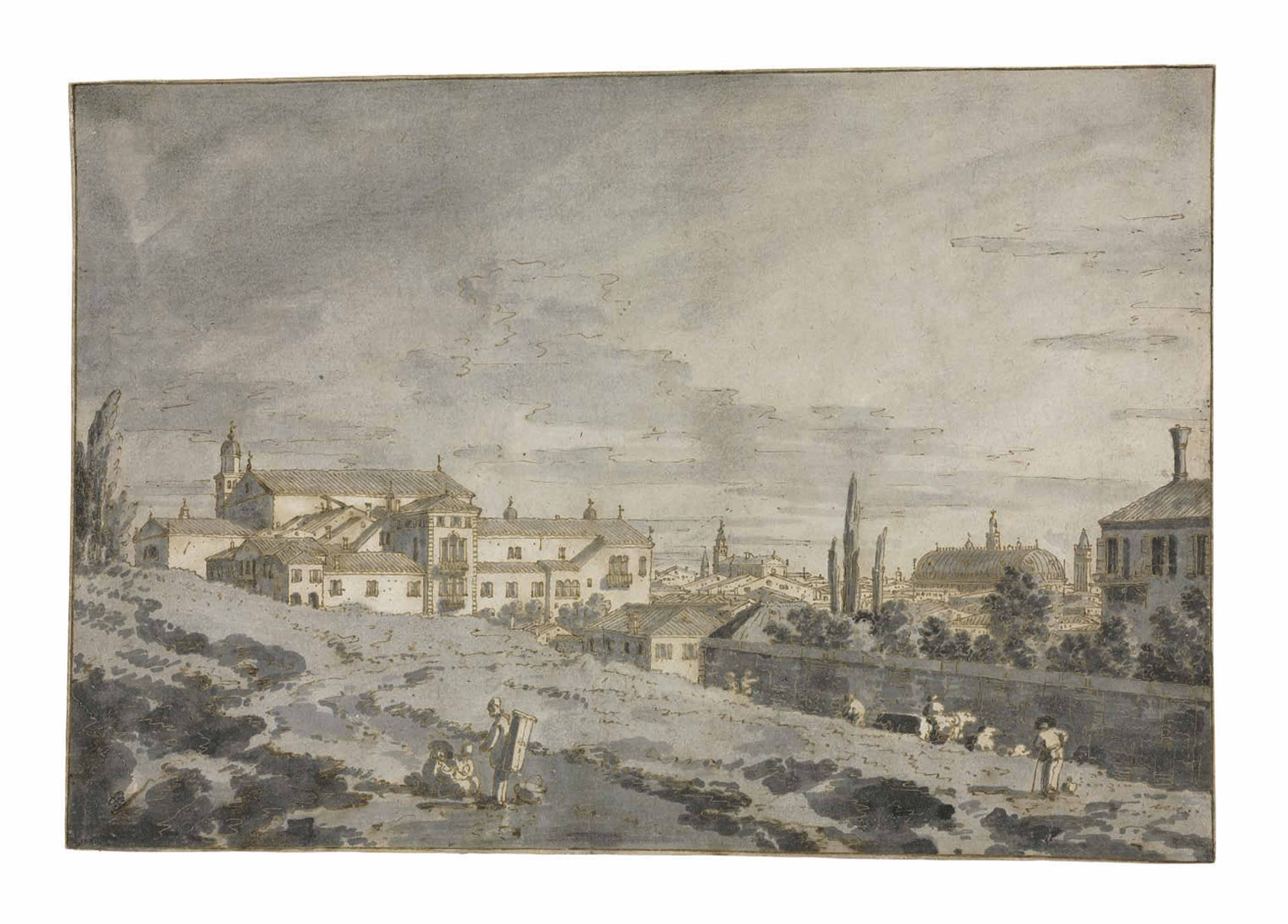 Canaletto — Вид на Падую из-за городских стен с церковью Сан-Франческо и Палаццо делла Салоне (спереди и сзади)