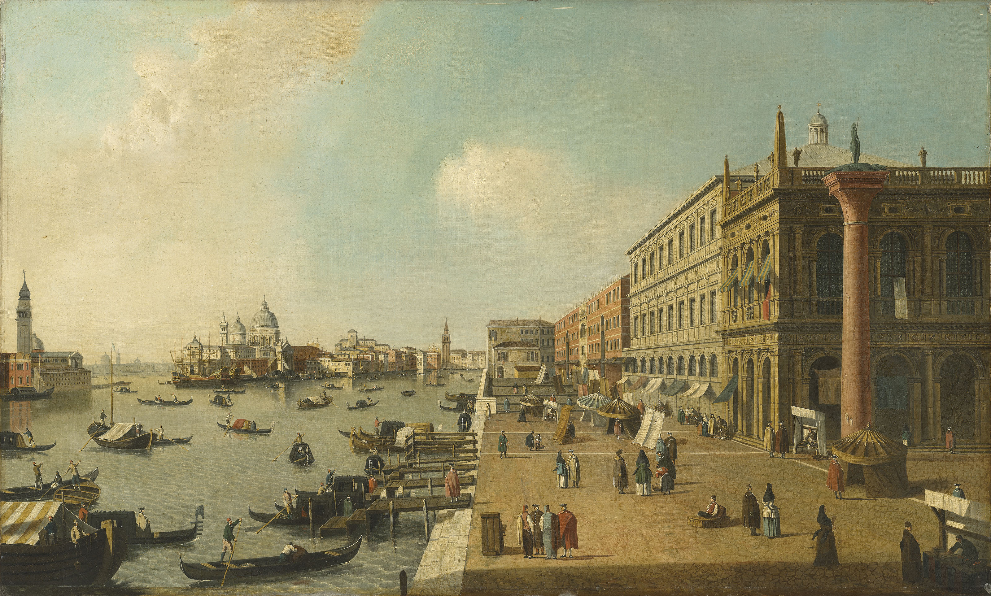 Canaletto — Венеция, Бачино-ди-Сан-Марко, вид на Моло, а за ним - церковь Санта-Мария-делла-Салюте