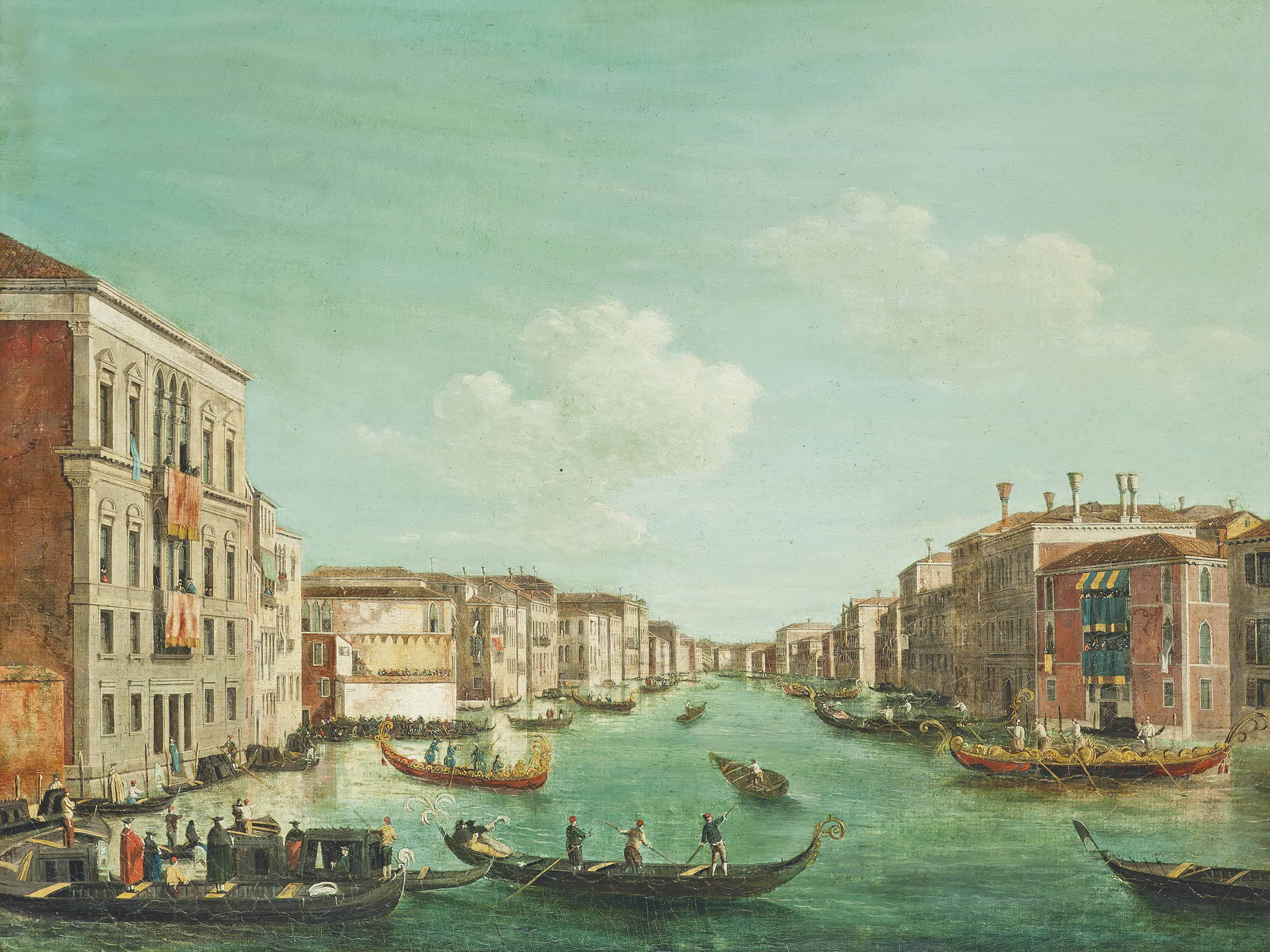 Canaletto — Большой канал, Венеция, в день регаты, с Палаццо Бальби и Ка' Фоскари