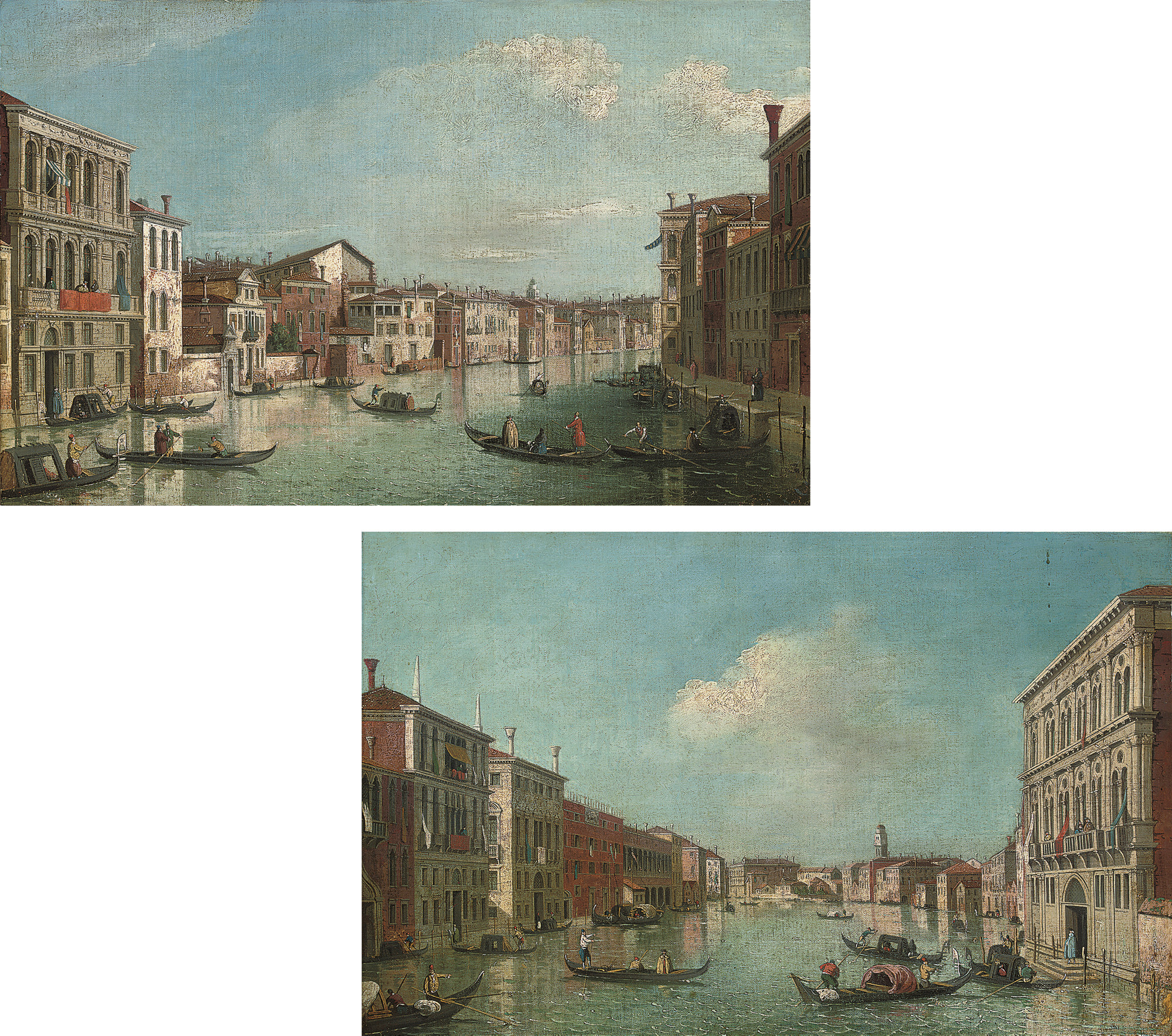 Canaletto — Гранд-канал в Венеции, обращенный на восток от Палаццо Фланджини в сторону Сан-Маркуолы; Гранд-канал в Венеции, обращенный на северо-запад от Палаццо Вендрамин-Калерджи в сторону Сан-Джеремии и Палаццо Фланджини