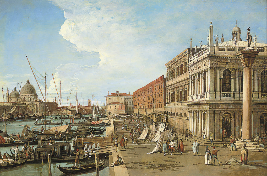 Canaletto — Дворец Дожей в Венеции с Рива дельи Скьявоне; и площадь Сан-Марко в Венеции с библиотекой, входом в Гранд-канал и Санта-Мария-делла-Салюте