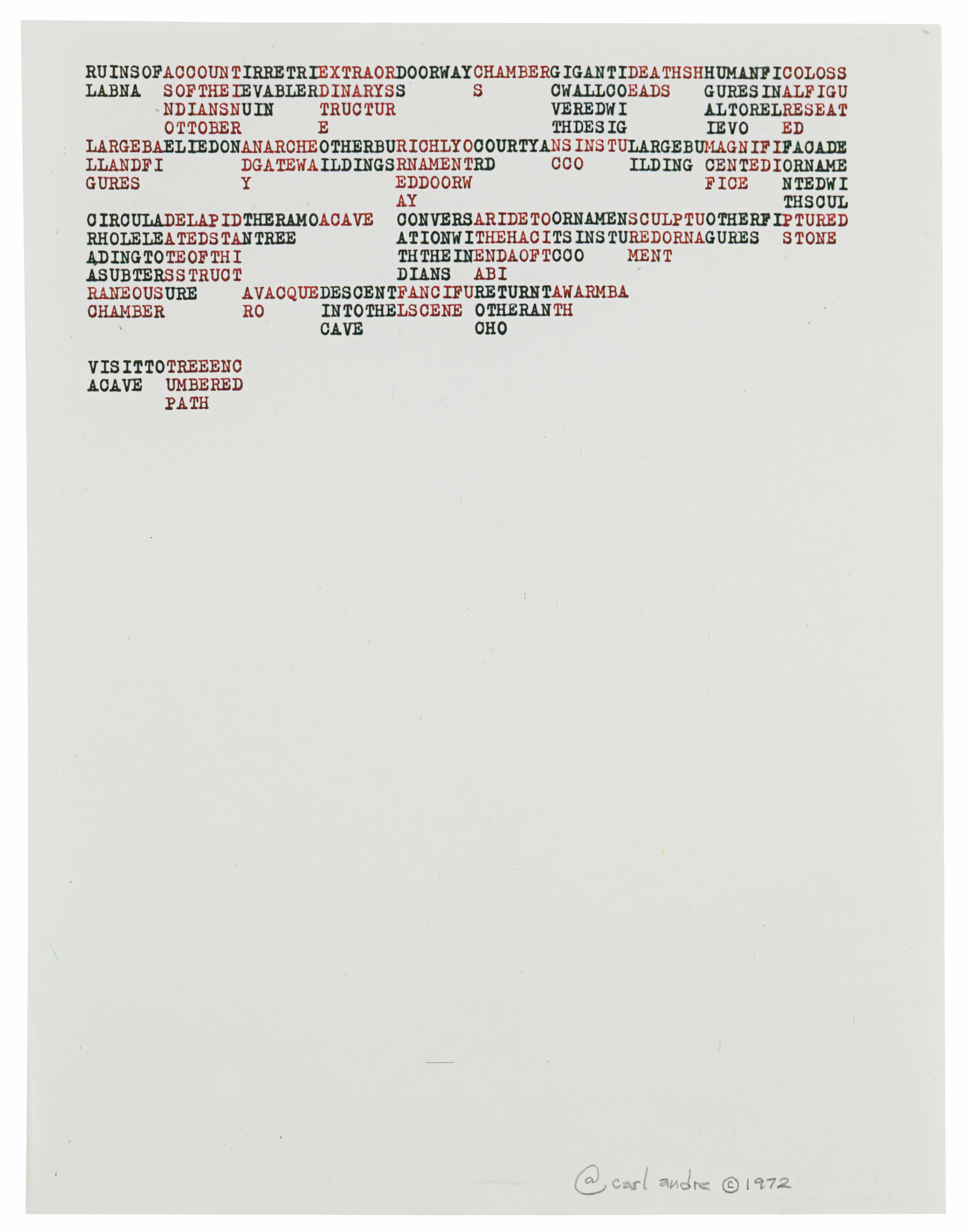 Carl Andre — РУИНЫ в СЕЛЬСКОЙ МЕСТНОСТИ , ДОРОЖНО-ТРАНСПОРТНОЕ ПРОИСШЕСТВИЕ в КЕМБЕРГЕ , связанное с ГИГАНТСКИМИ ЧЕЛОВЕЧЕСКИМИ жертвами , с "ЮКАТАНА"
