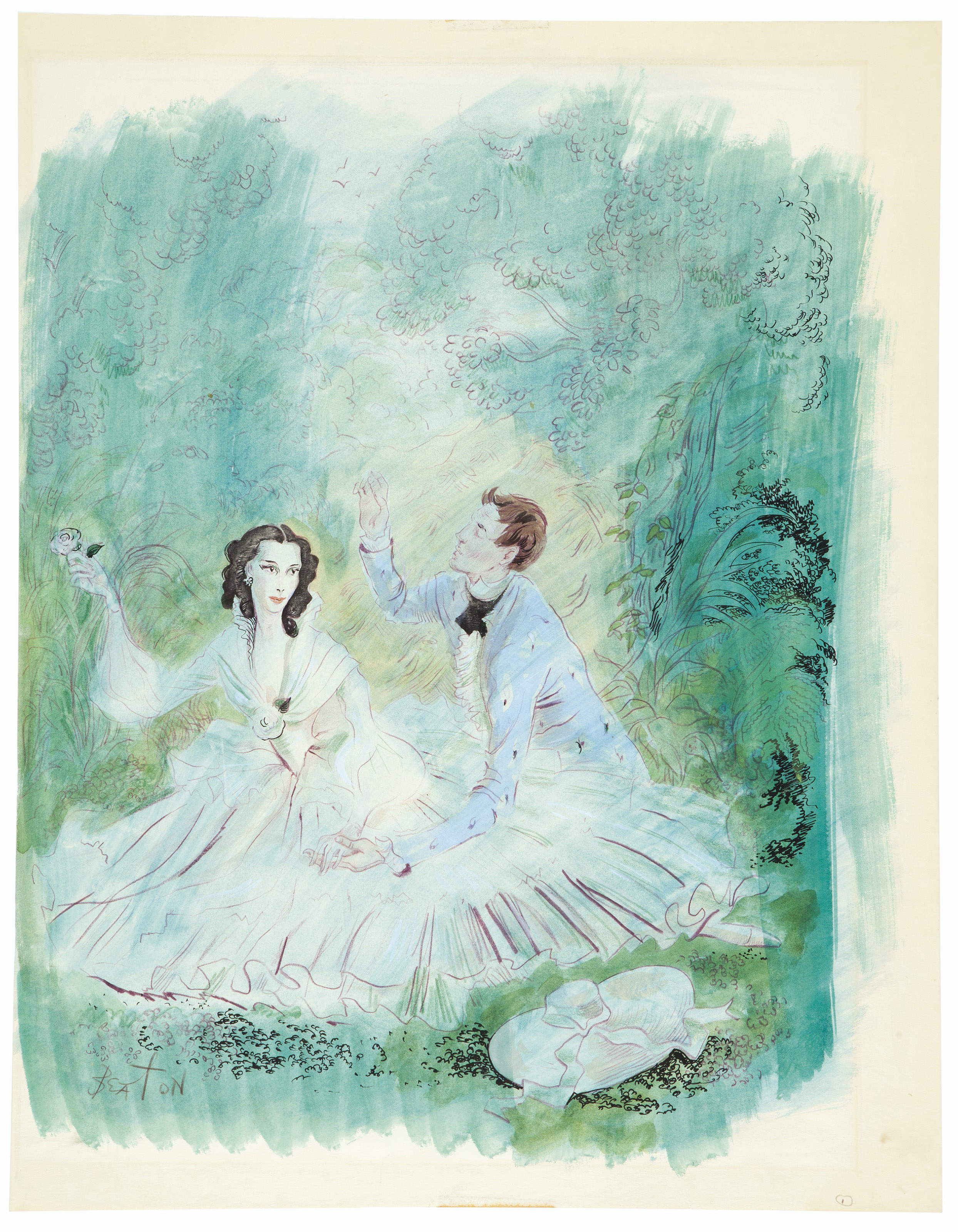 Cecil Beaton — Камилла, сцена в бальном зале; Влюбленная пара на фоне пейзажа; и розы, изображение 2