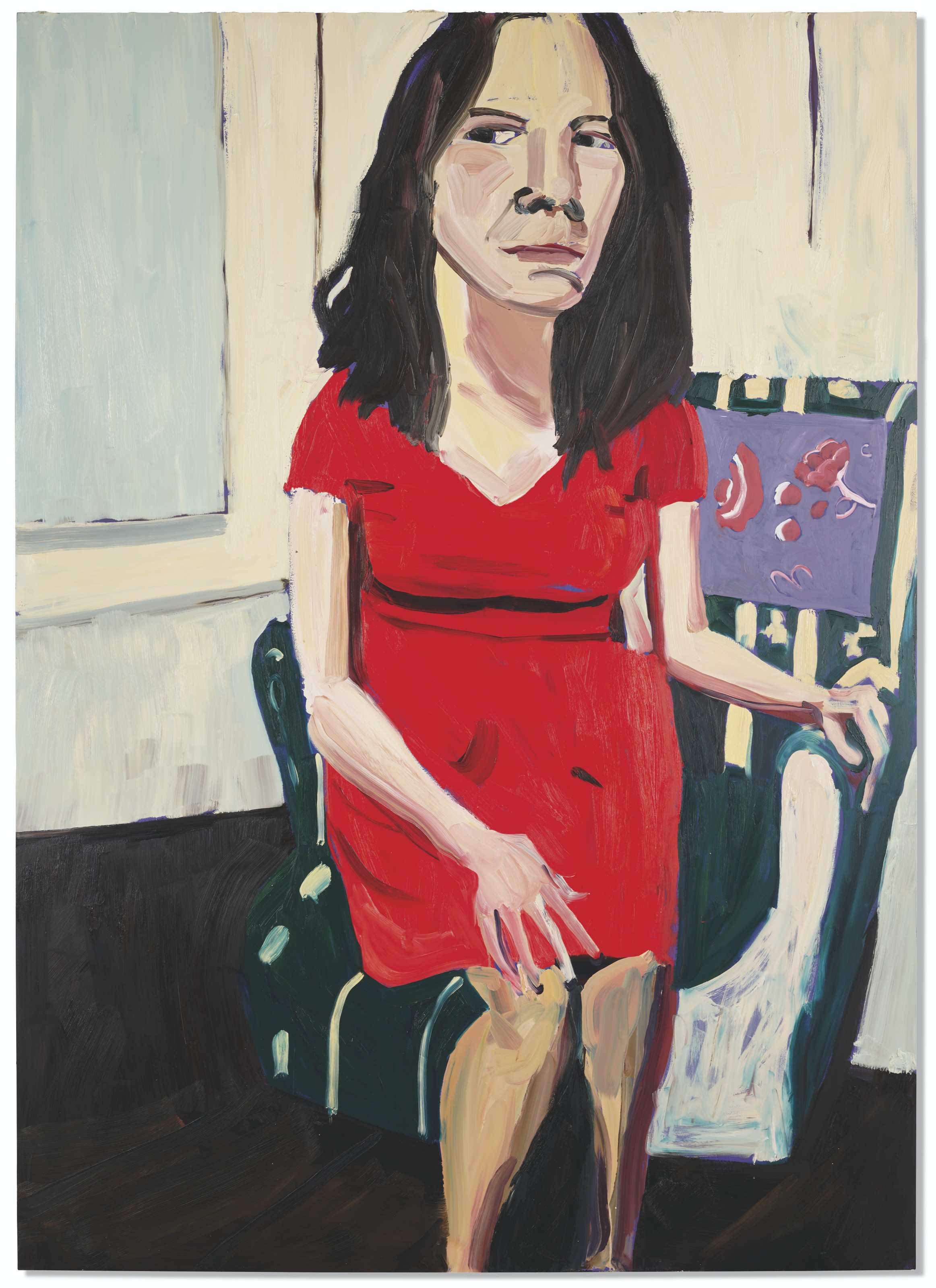 Chantal Joffe — Ночной автопортрет в красном платье