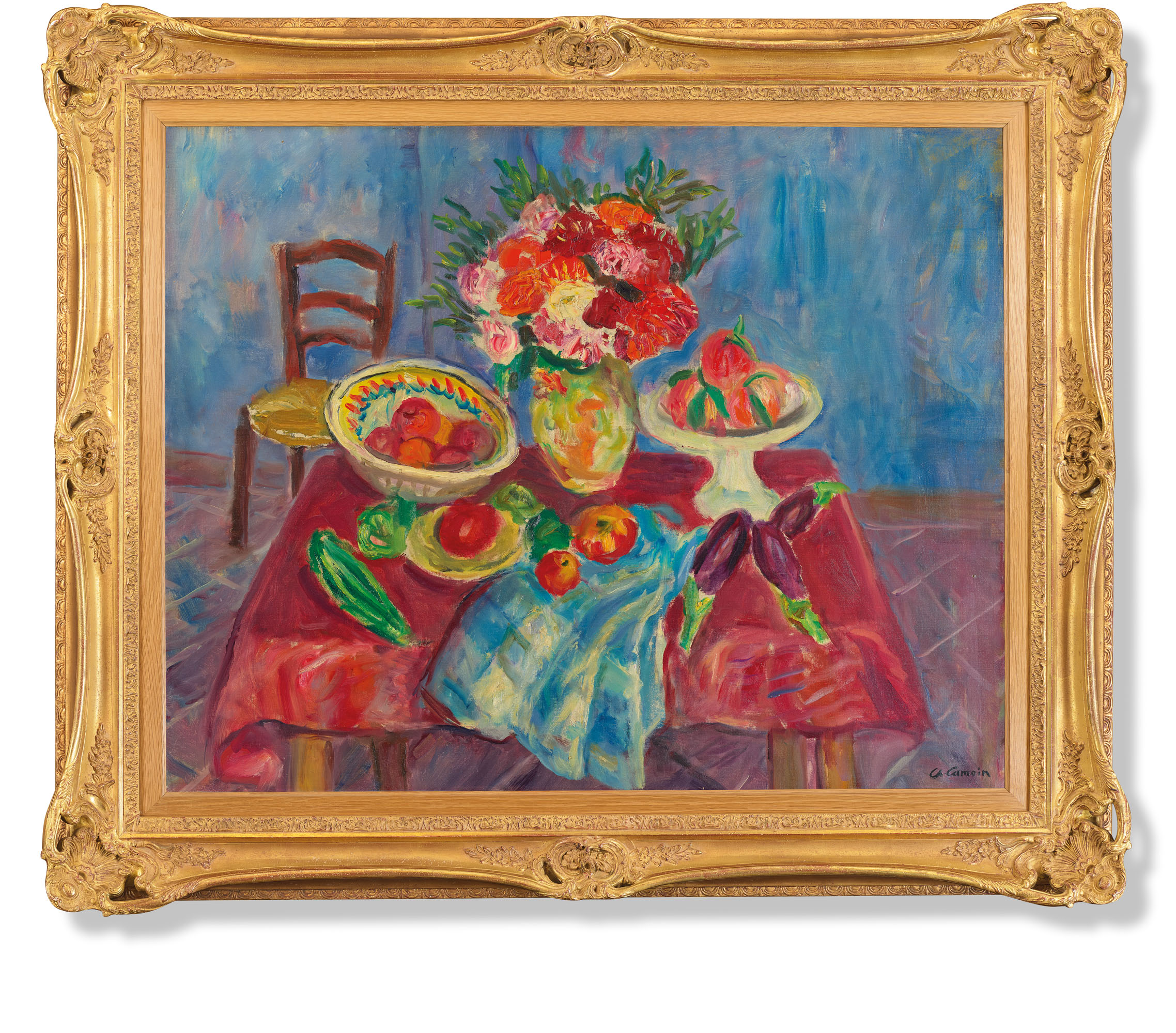 Charles Camoin — Натуральный морт с белым компотье, печами и баклажанами, изображение 2