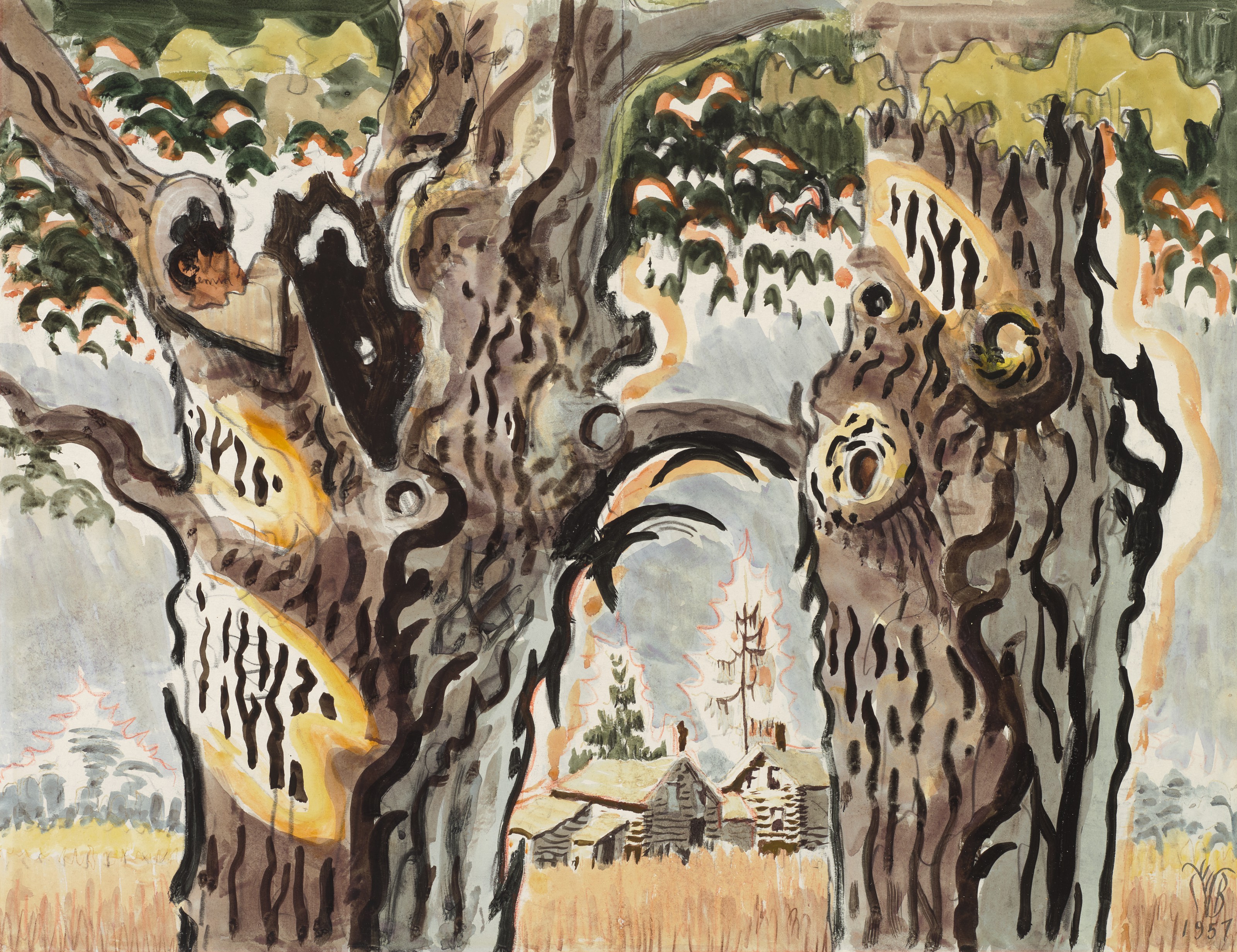 Charles Ephraim Burchfield — Древние клены в августе, изображение 1