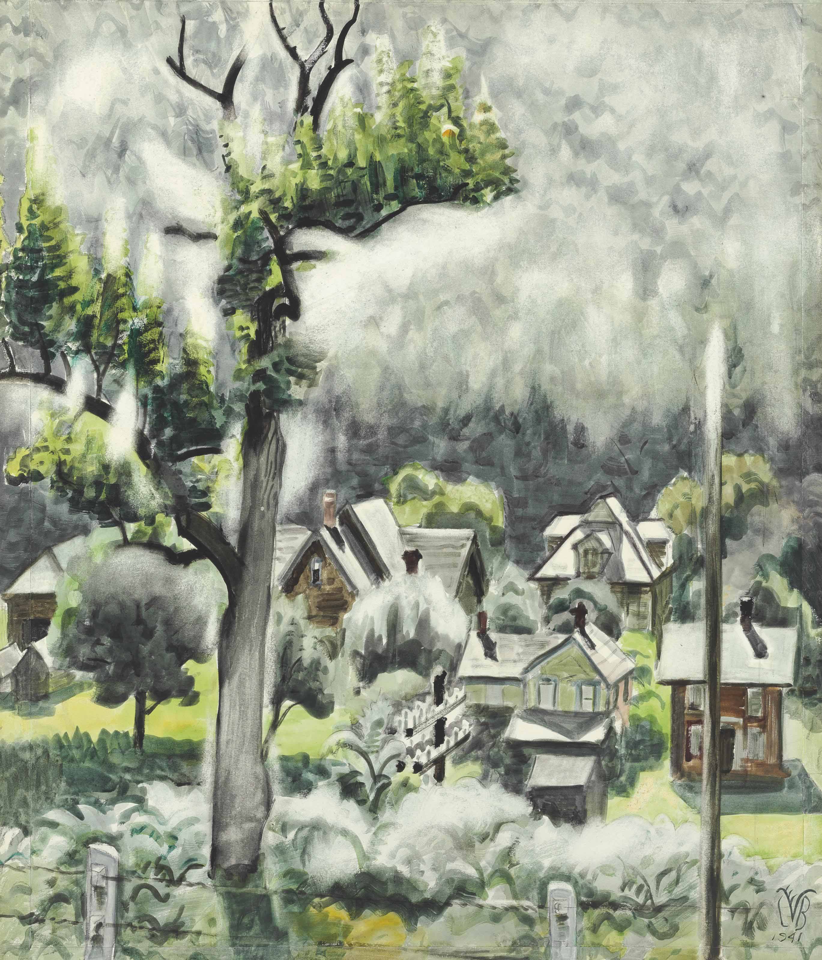Charles Ephraim Burchfield — Вид на юго-восток от торгового центра (деревня на склоне горы)