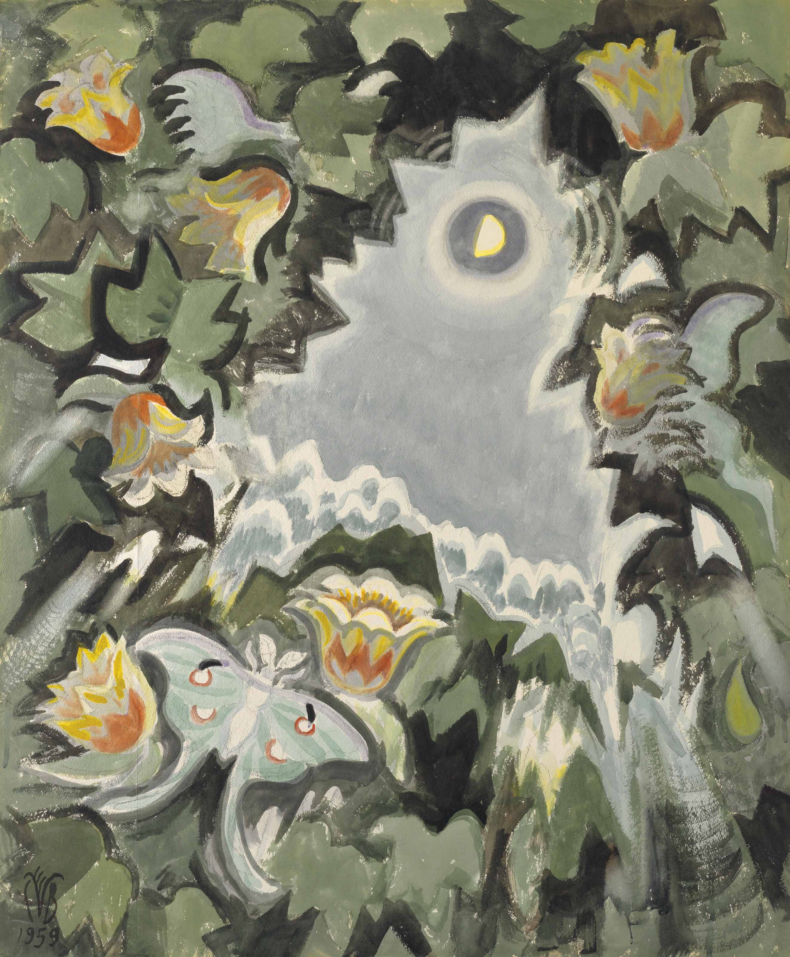 Charles Ephraim Burchfield — Июньская ночь (Лунный мотылек, тюльпанное дерево в цвету при лунном свете)