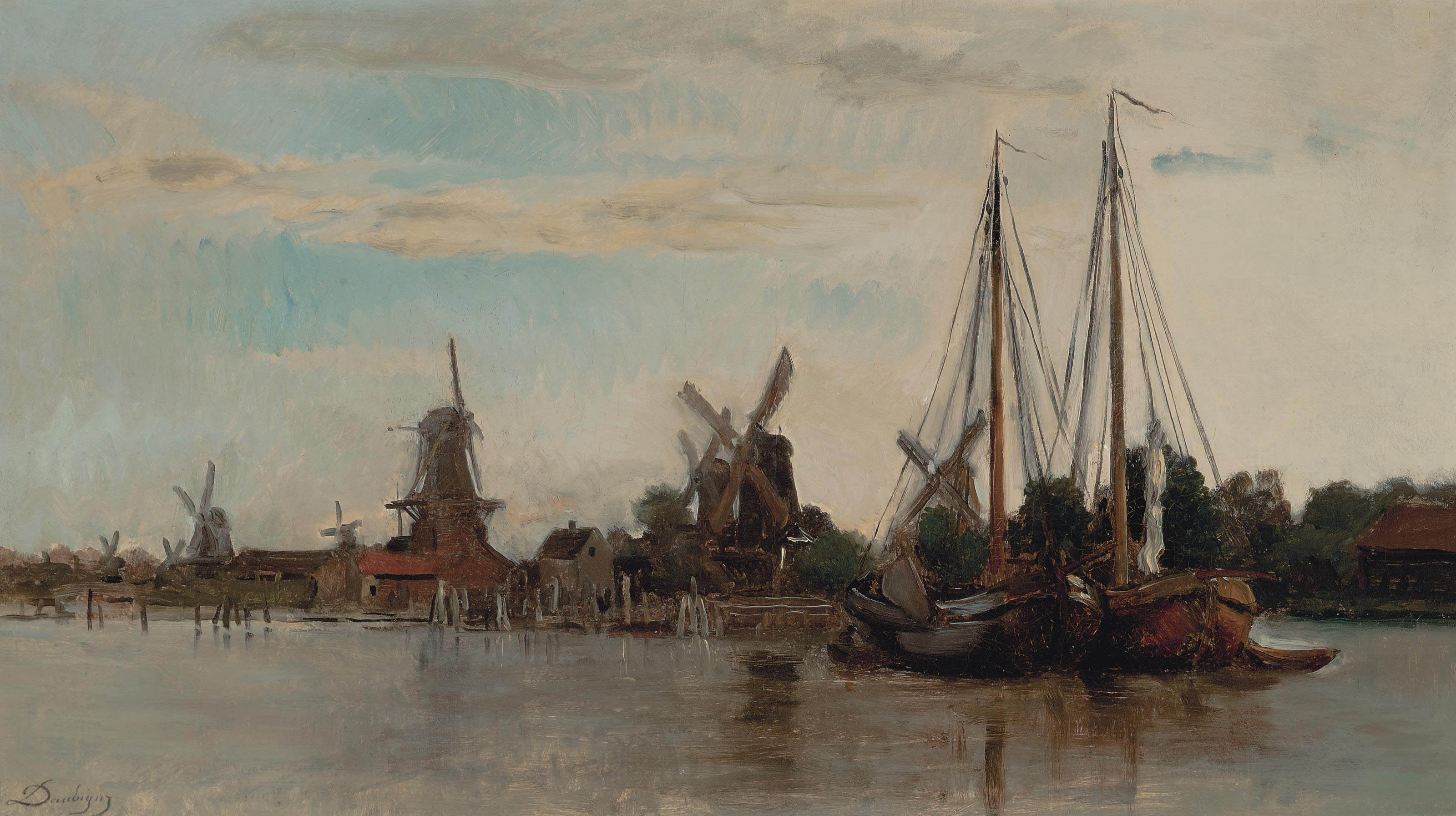 Charles François Daubigny — Баржи, пришвартованные на голландском водном пути