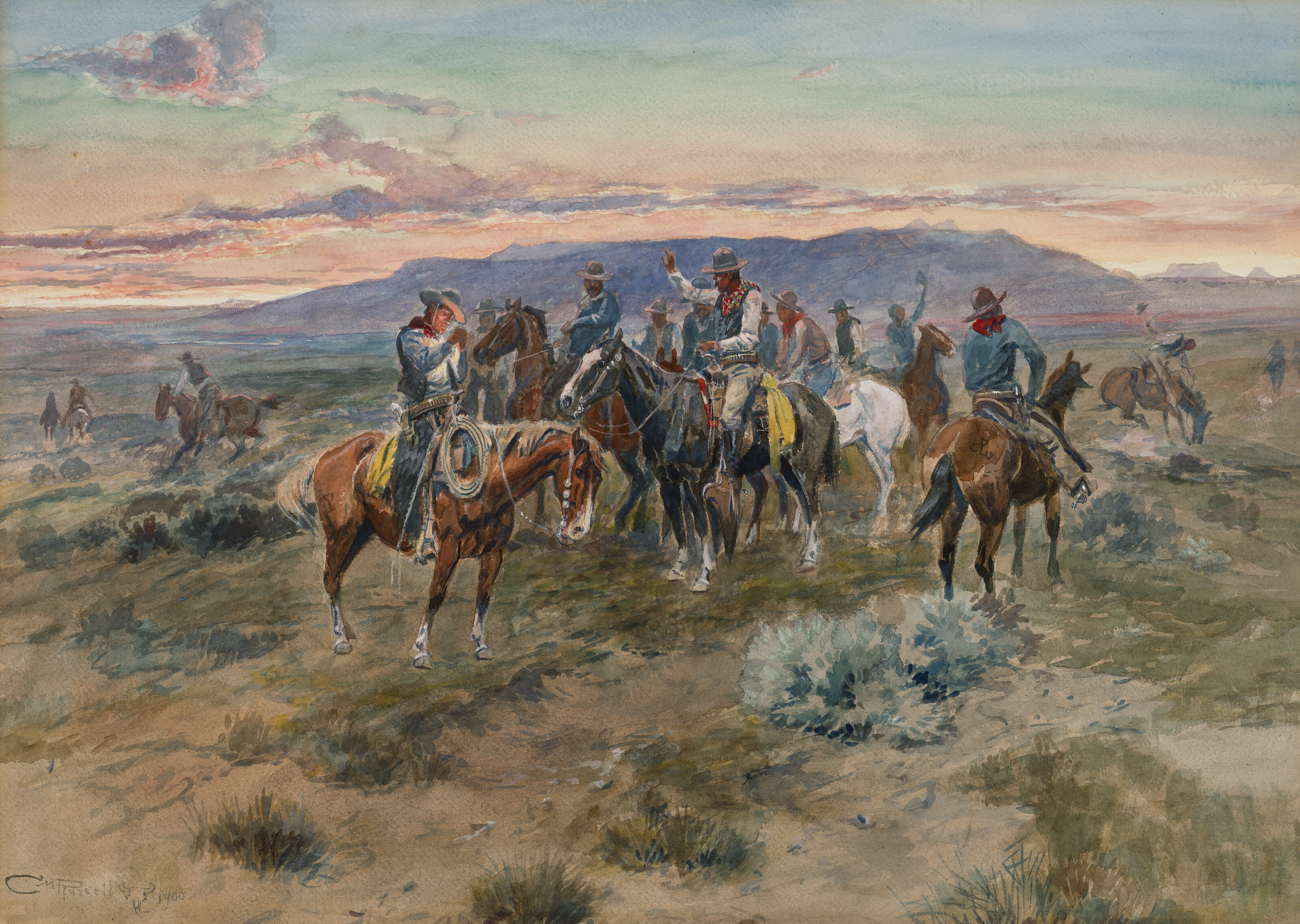 Charles Marion Russell — Рассеивая всадников