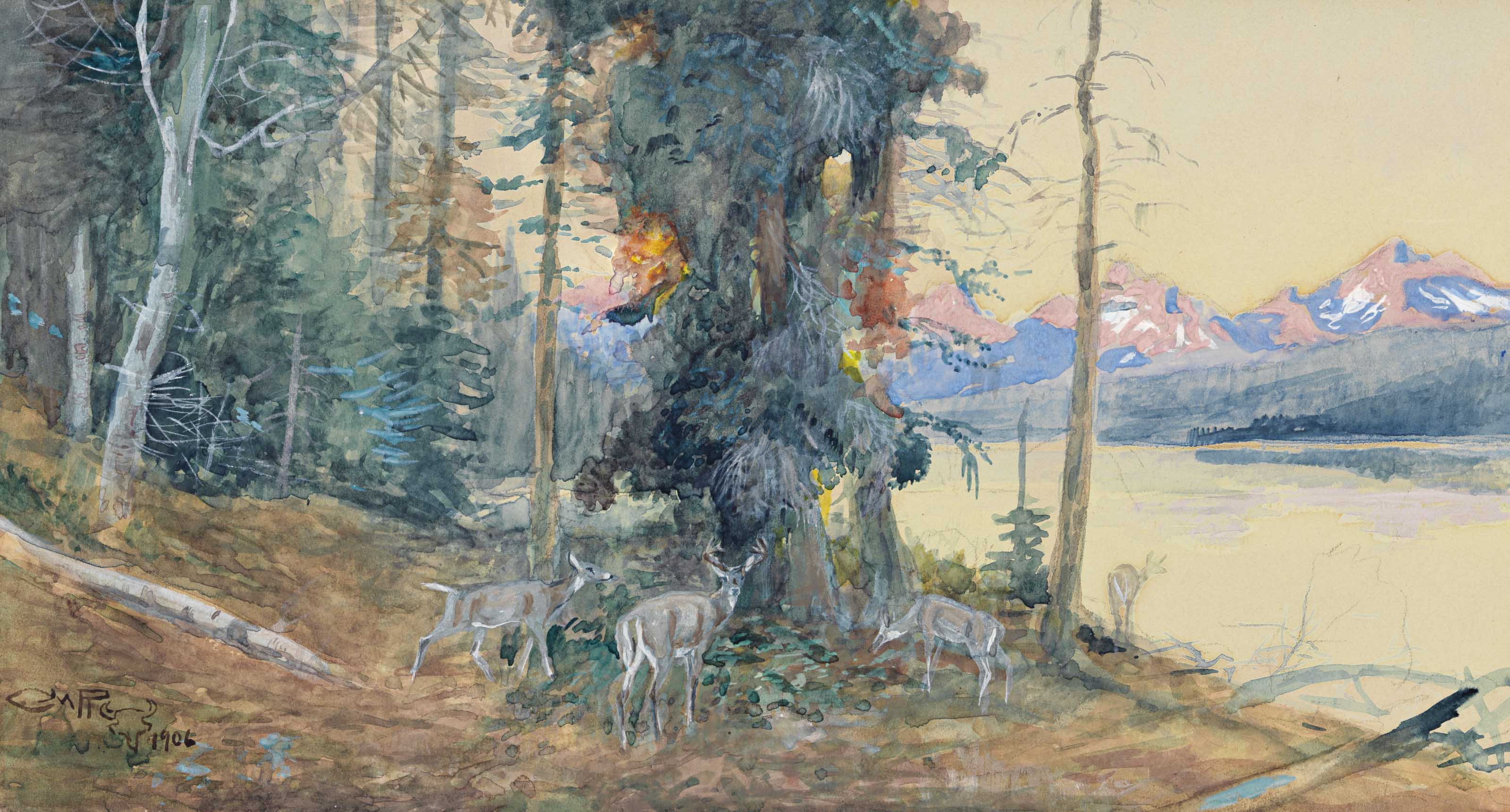 Charles Marion Russell — Олень на озере Макдональд