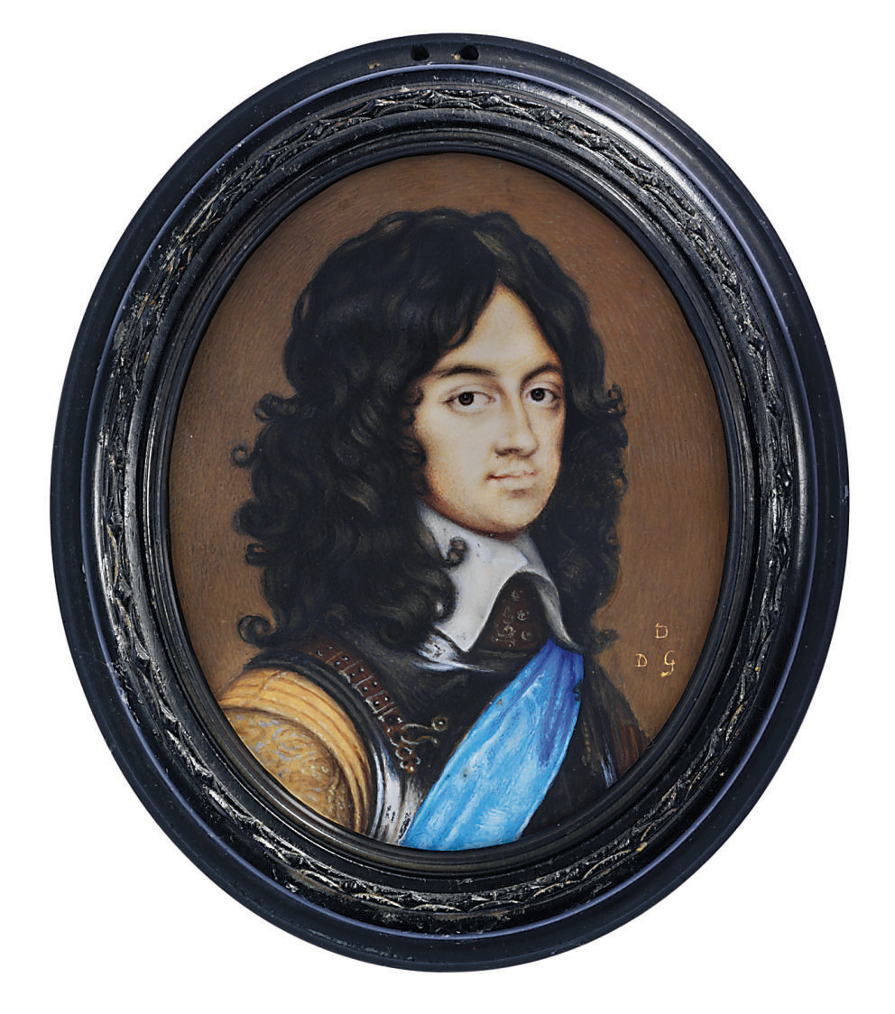 Charles White — Карл II (1630-1685), принц Уэльский, в стальной кирасе и горжете, камзоле из буйволовой кожи с узорчатыми рукавами, белом батистовом воротничке, с голубой лентой ордена Подвязки, с натуральными вьющимися каштановыми волосами